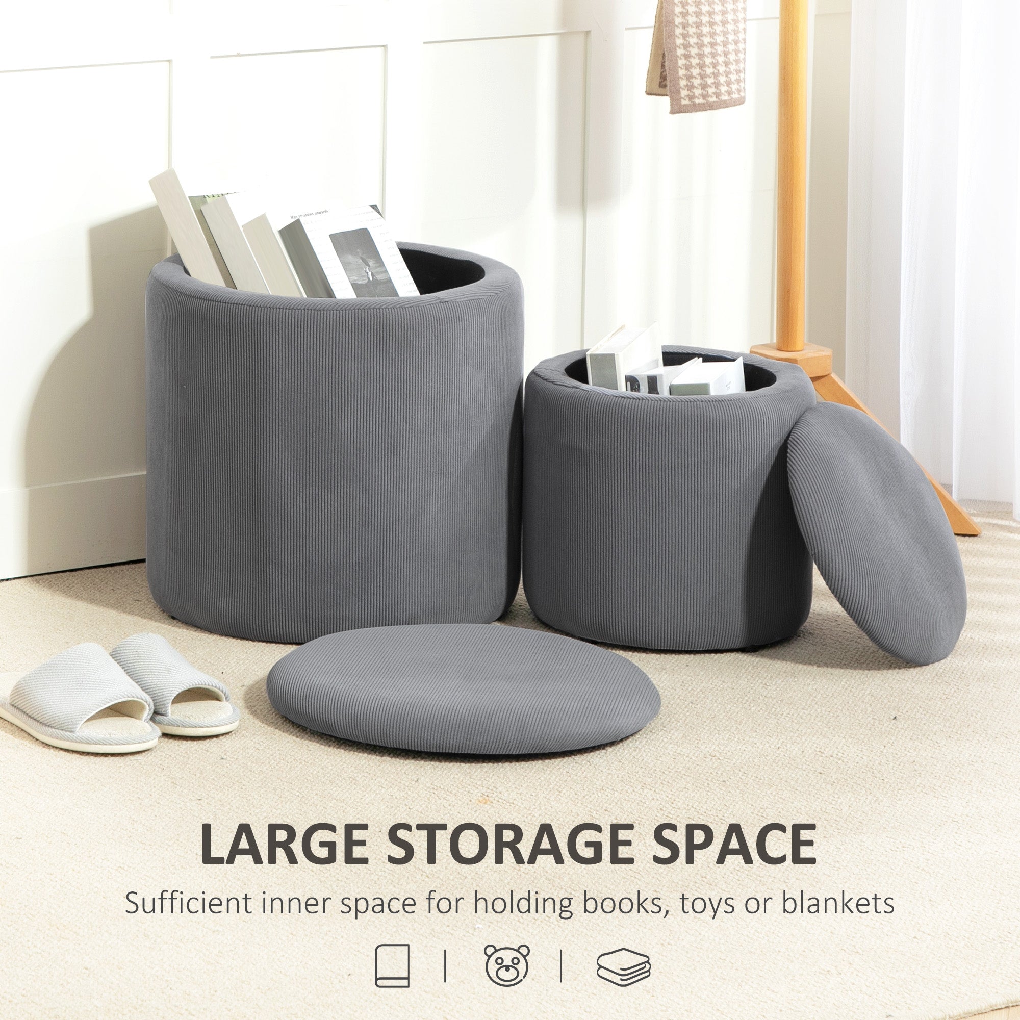 Modern Storage Ottoman Set with Removable Lids - Light Grey