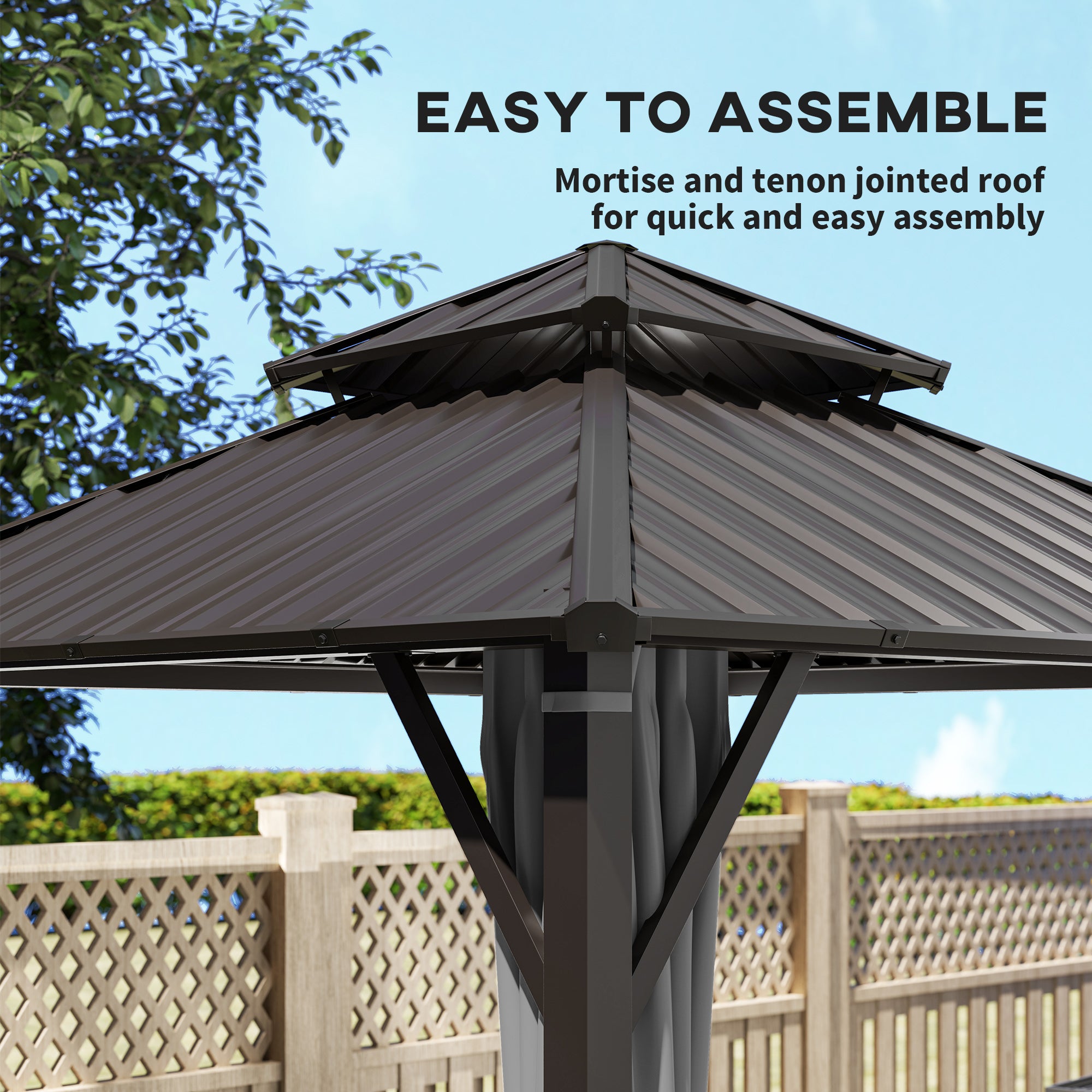 3 x 3(m) Hardtop Gazebo Canopy with Metal Roof, Waterproof Permanent Pavilion Garden Gazebo with Netting, Curtains, Grey