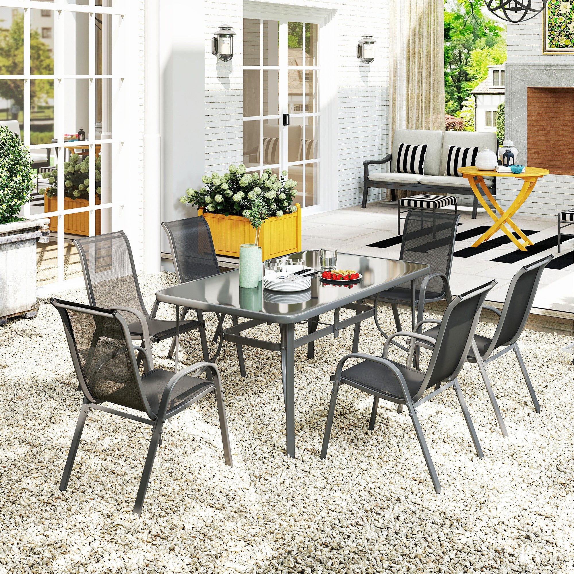 Seven-Piece Outdoor Dining Set - Charcoal Grey