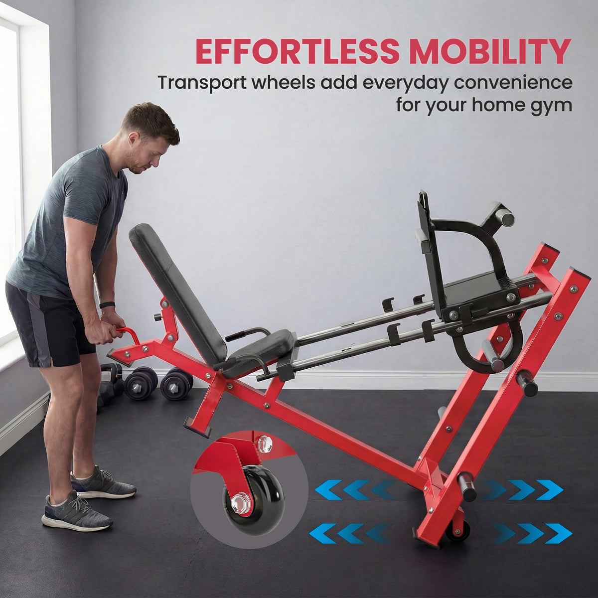 Leg Press Machine with Wheels and Calf Block, Adjustable Squat Machine for Home Gym, 455KG Capacity