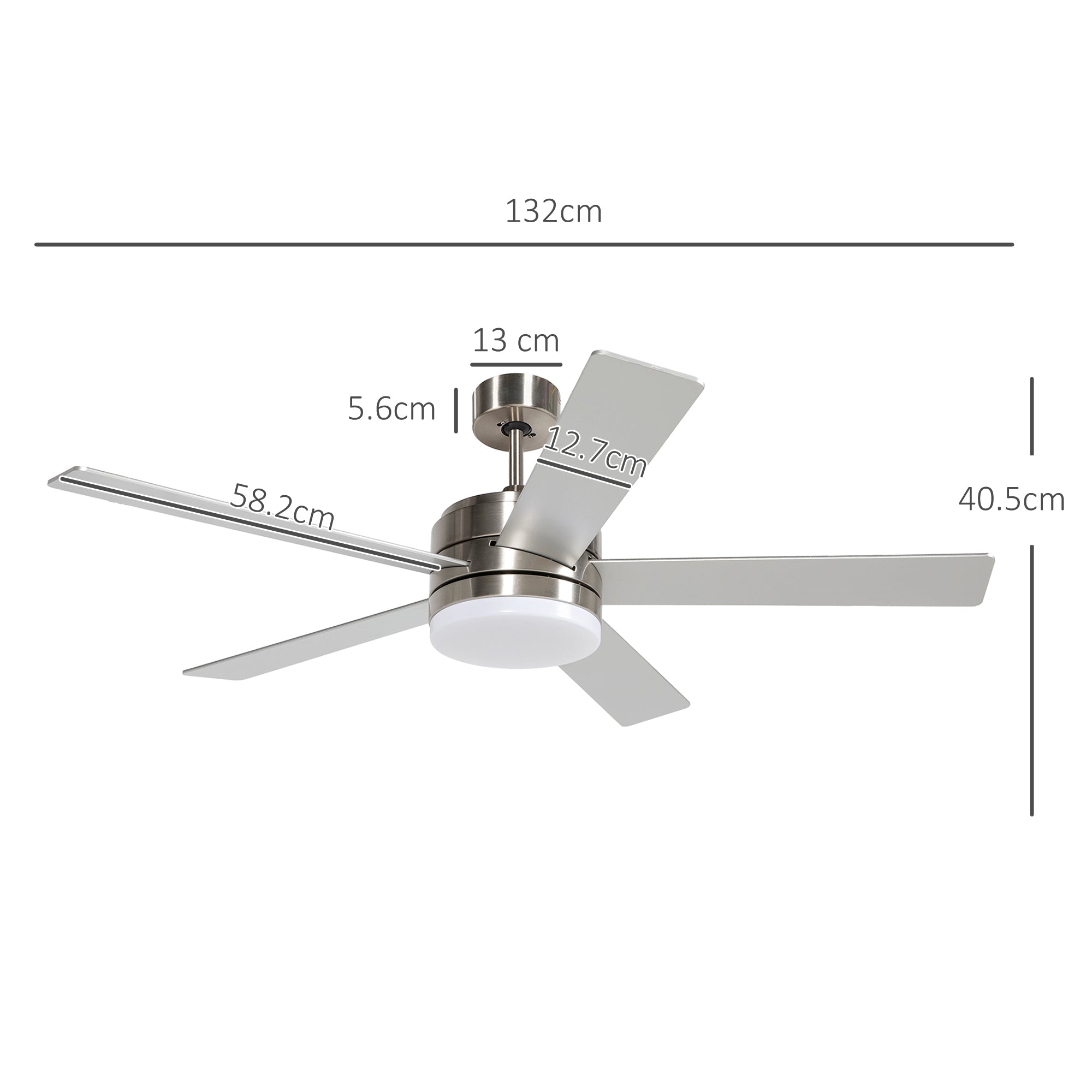 52" Ceiling Fans with Light and Remote, 132CM LED Ceiling Fan with 5 Blades, 5-Speed, Timer, Quiet Reversible DC Motor, for Bedroom, Living Room, Silver and Beech Wood-effect