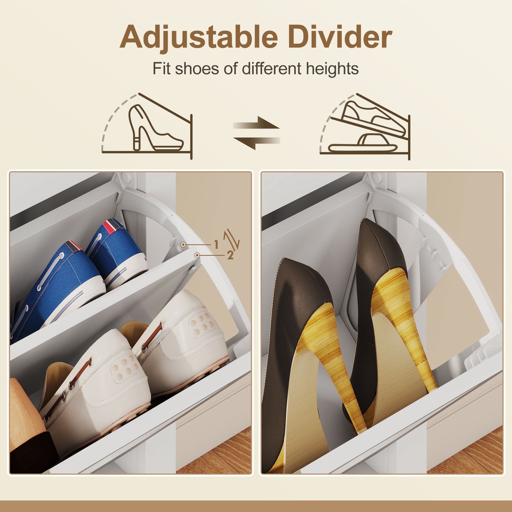 Narrow Shoe Cabinet, Boho Slim Shoe Storage Cabinet with 3 Flip Drawers, Holds 21 Pairs, White
