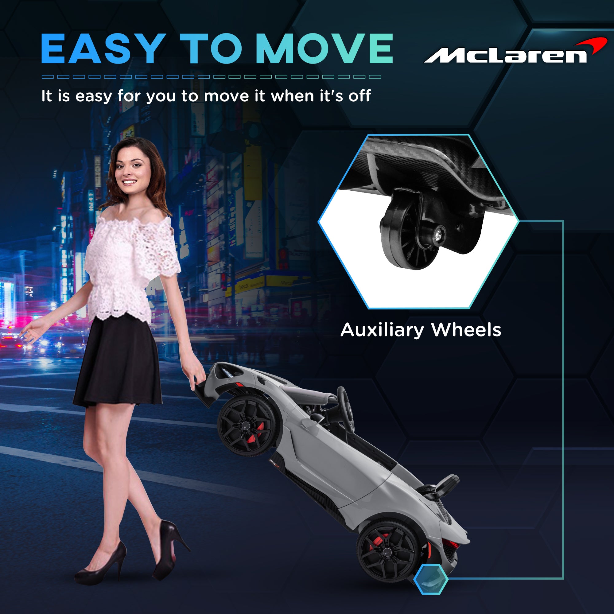 McLaren 765LT Licensed 12V Kids Electric Ride on Car with Butterfly Doors Remote Control Transport Wheels Grey