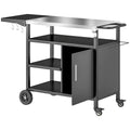 Outdoor BBQ Trolley with Foldable Side Table, Stainless Steel Top, Wheels, Hooks & Cabinet with Cover - Black