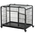 Metal Dog Cage Kennel with Locking Door, Wheels & Removable Tray for Medium Pets 94x58x69.5 cm - Dark Grey