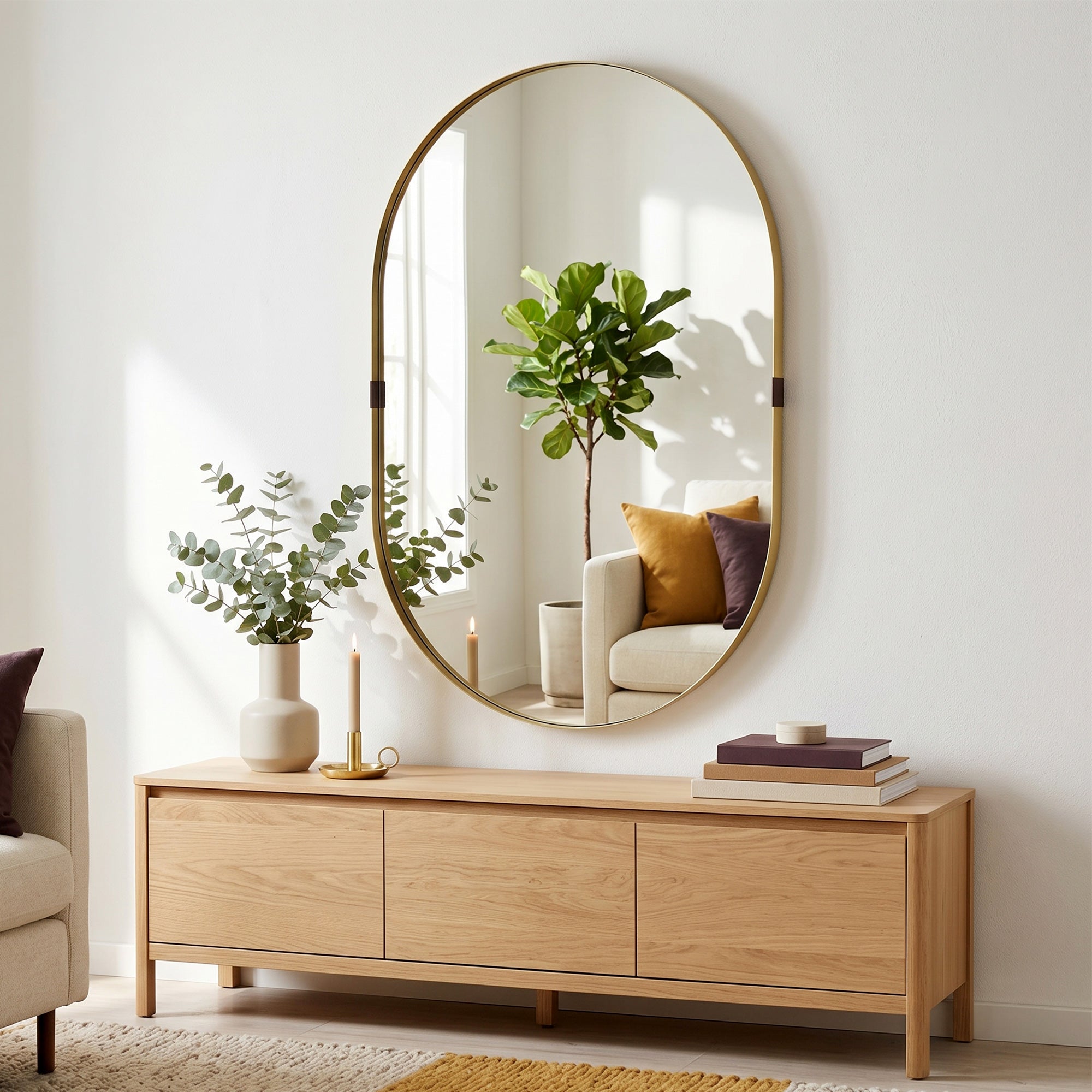 Wall Mirror, Bathroom Mirror with Elevated Aluminium Alloy Frame, 60 x 90 cm, Gold Tone