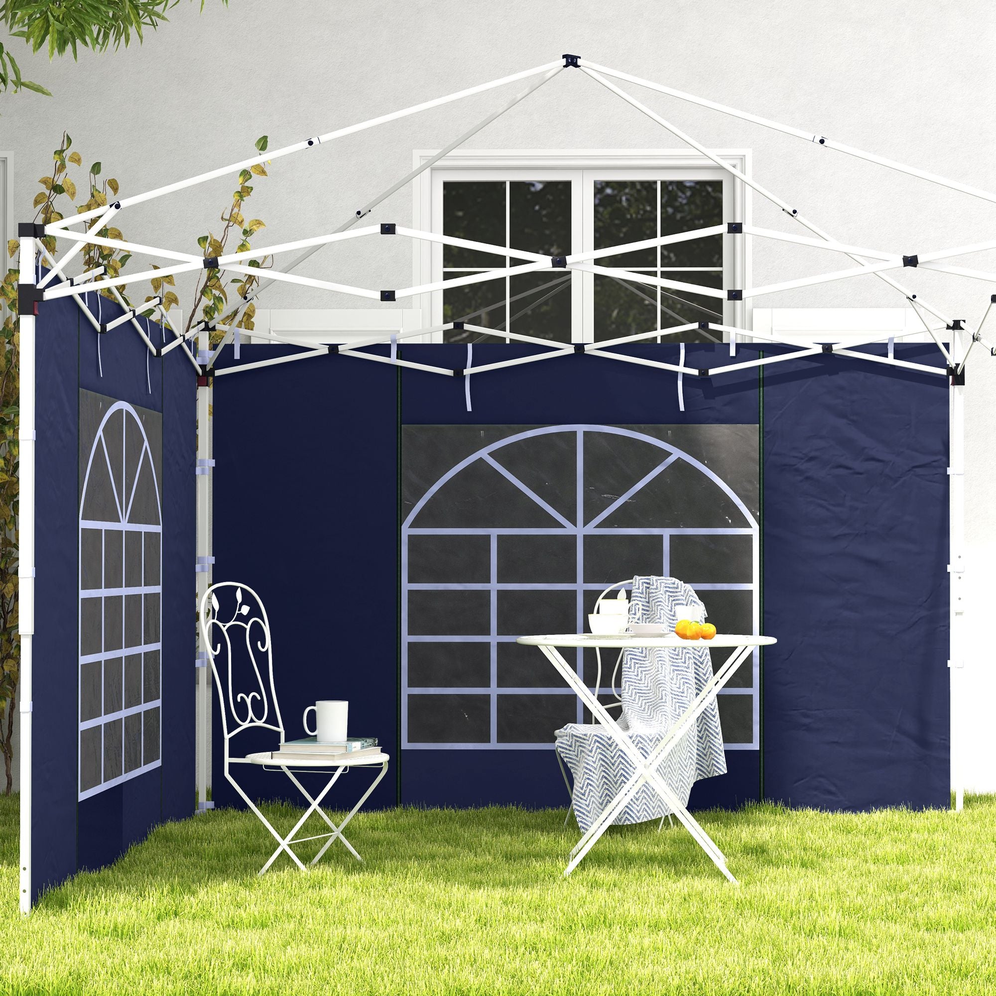 Set of 2 Gazebo Side Walls 210D Oxford Cloth Blue with Windows and Doors