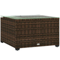 62cm Rattan Side Table with Tempered Glass Top - Brown