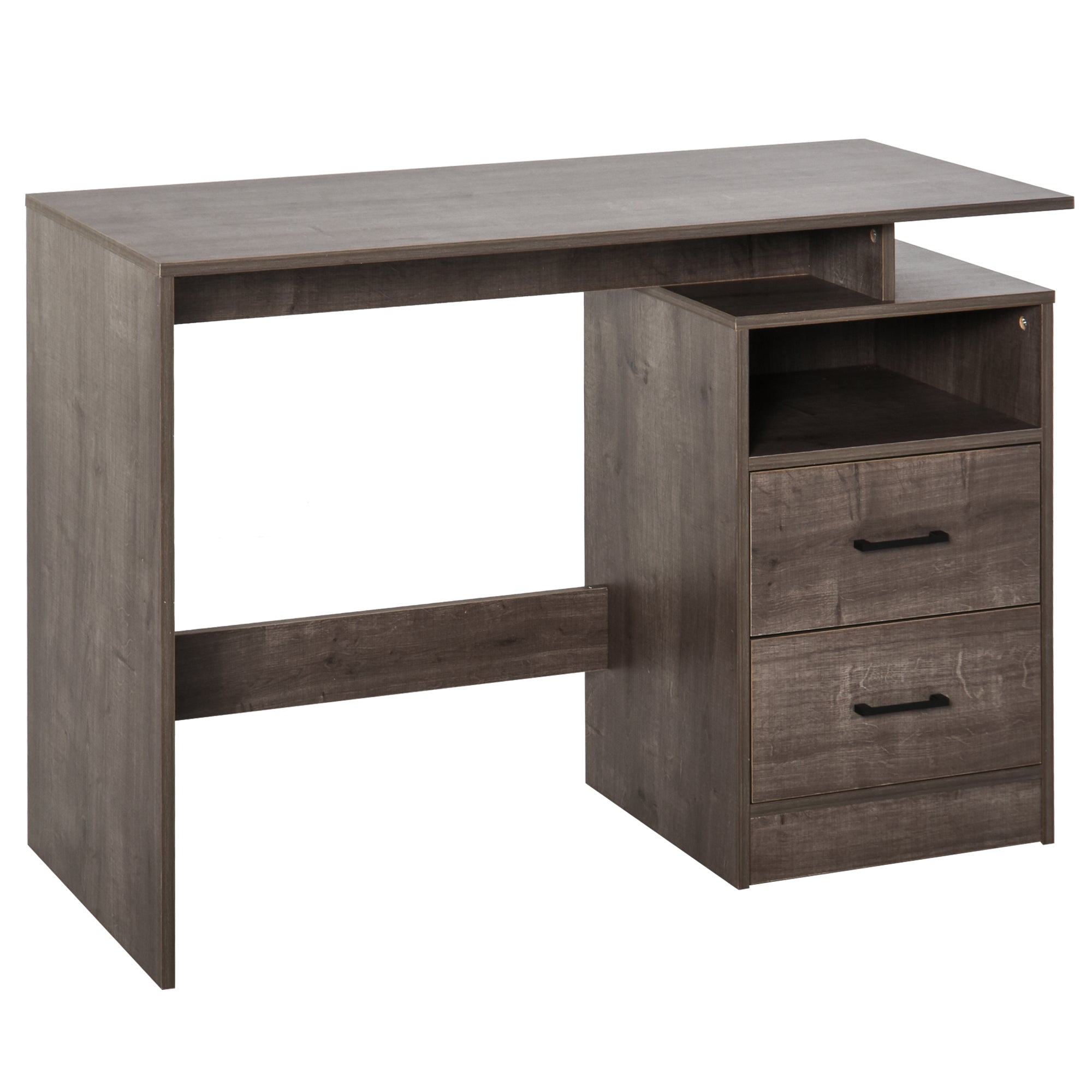 Computer Desk with Drawers and Storage Shelf, 107 x 48cm Writing Desk for Home Office, Study Workstation, Grey