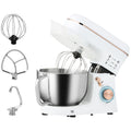 5L Stand Mixer with 1400W Motor, 6 Speeds & Pulse, Dough Hook, Whisk, Beater, Stainless Steel Bowl, Splash Guard - White