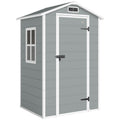 4 x 3 ft Plastic Garden Shed with Floor, Outdoor Storage Shed with Lockable Door, Window and Vent, Light Grey