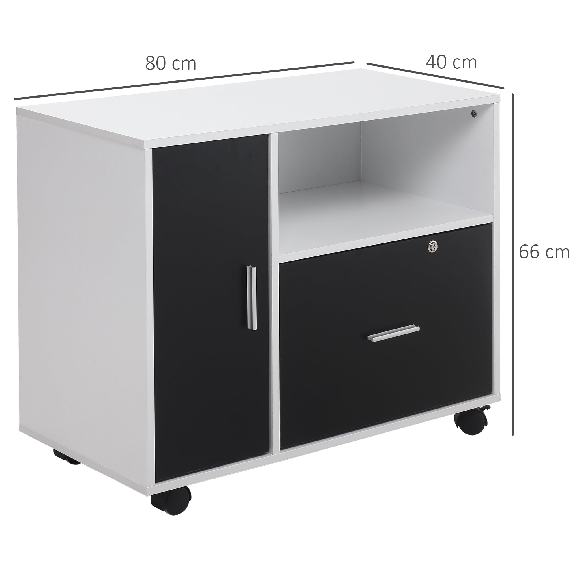 Multi-Compartment Office Storage Cabinet, with File Hangers - Black/White