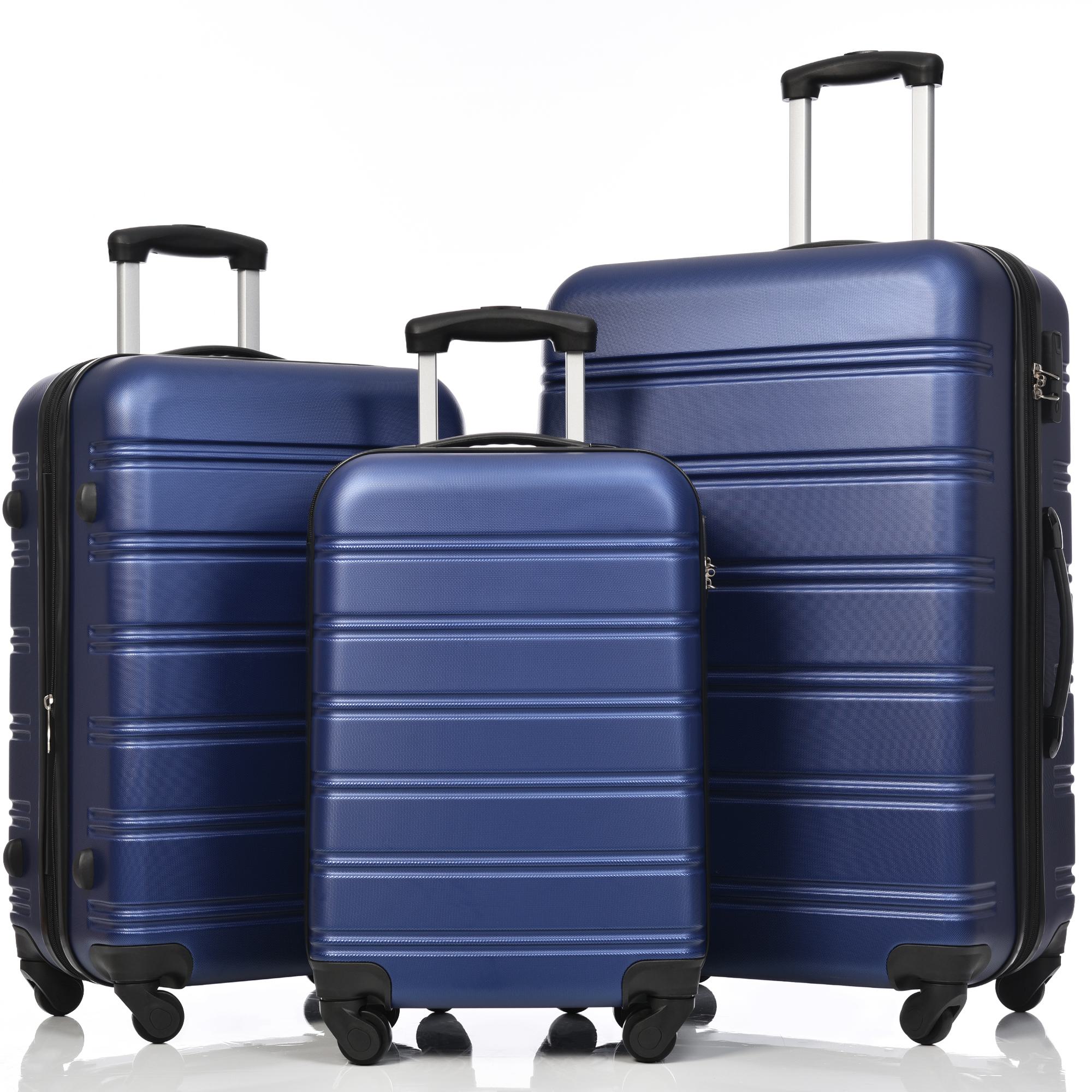 24" 4-Wheel ABS Hard Shell Travel Trolley Suitcase with Extendable Function, Luggage with Secure Lock, 45L × 28W × 69H cm, Deep Blue