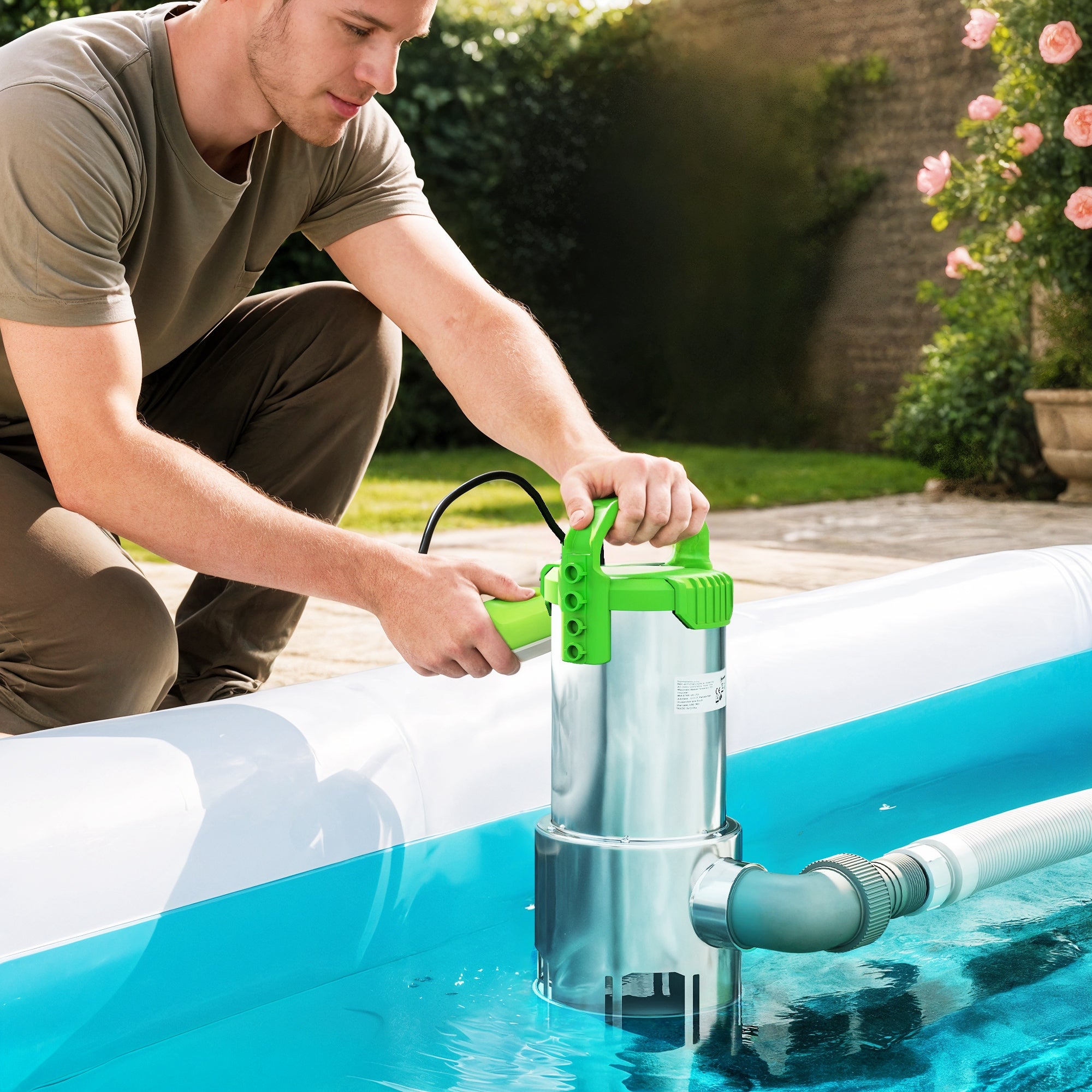 1100W Submersible Water Pump for Dirty/Clean Water, 18500L/H Electric Sump Pump with Float Switch, Drain Water from Garden Pond, Hot Tub, Ditches, Portable and Lightweight, Green