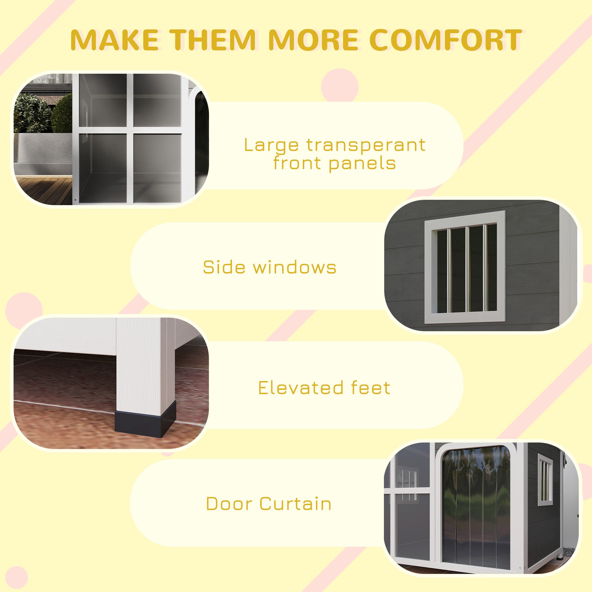 Wooden Dog House Outdoor with Asphalt Openable Top, Removable Floor, Clear Front Panel, Curtain, 103 x 77 x 83cm