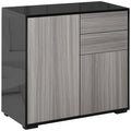 High Gloss Frame Sideboard with 2 Drawers Push-Open Design for Living Room Bedroom - Light Grey Black
