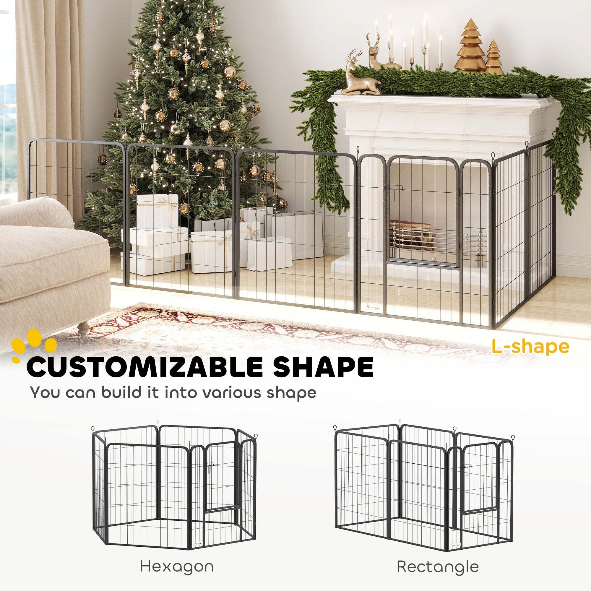 6 Panels Heavy Duty Dog Playpen with Secure Door, for Indoor Outdoor, for Garden, Camping, 80cm High