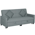 Three-Person Velvet-Feel Sofa Bed with Pillows - Grey