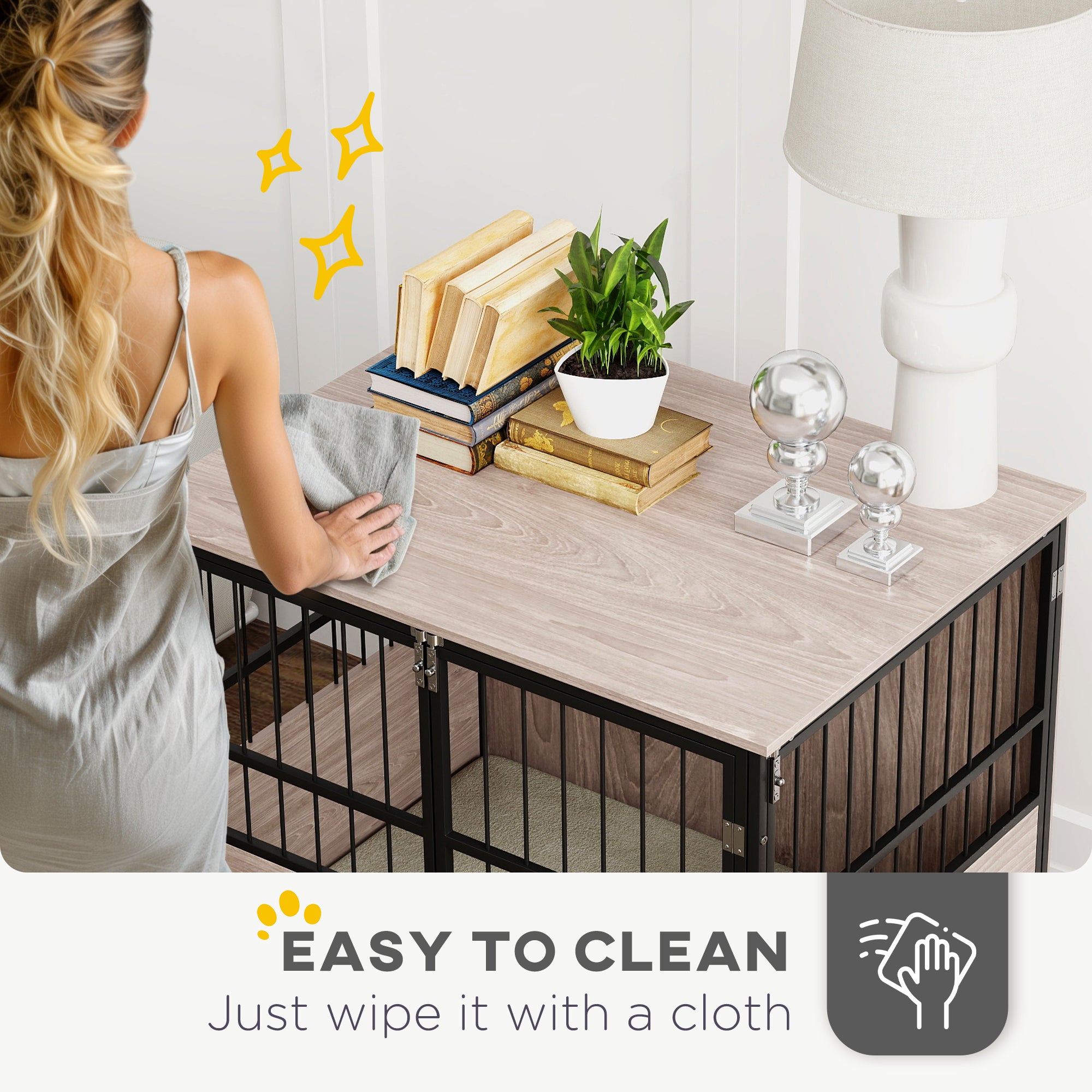 80cm Furniture Style Dog Crate with 3 Doors and Washable Cushion for Medium Dogs - Walnut Wood Finish