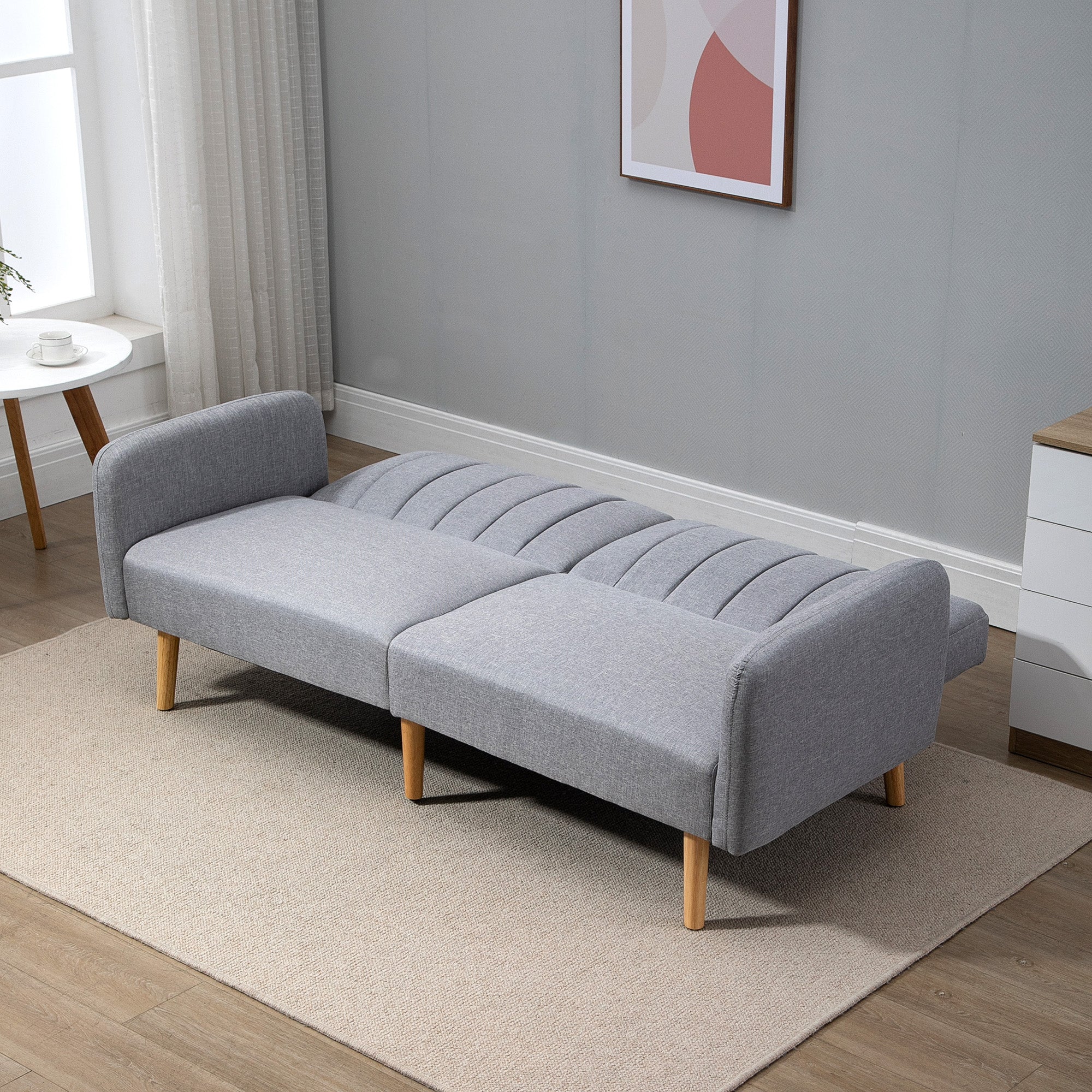 Three-Seater Sofa Bed, with Split Back - Light Grey