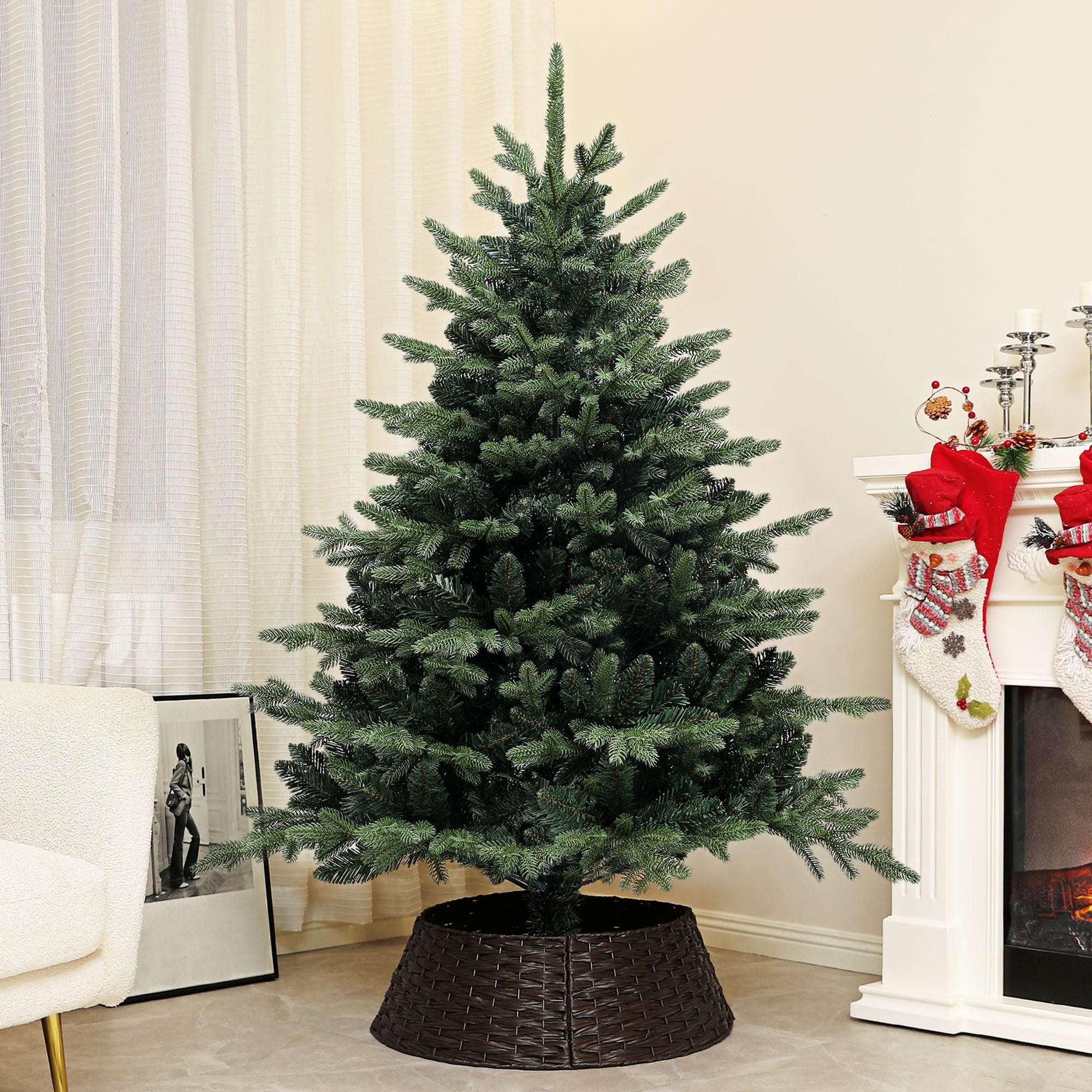 5ft Artificial Spurce Christmas Tree with 1121 Branch Tips and Foldable Steel Base, Realistic Hinged Xmas Tree, Holiday D©cor for Home Office, Green