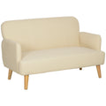 Velvet Feel 2 Seater Sofa with 21cm Padding and Wood Legs - Cream White