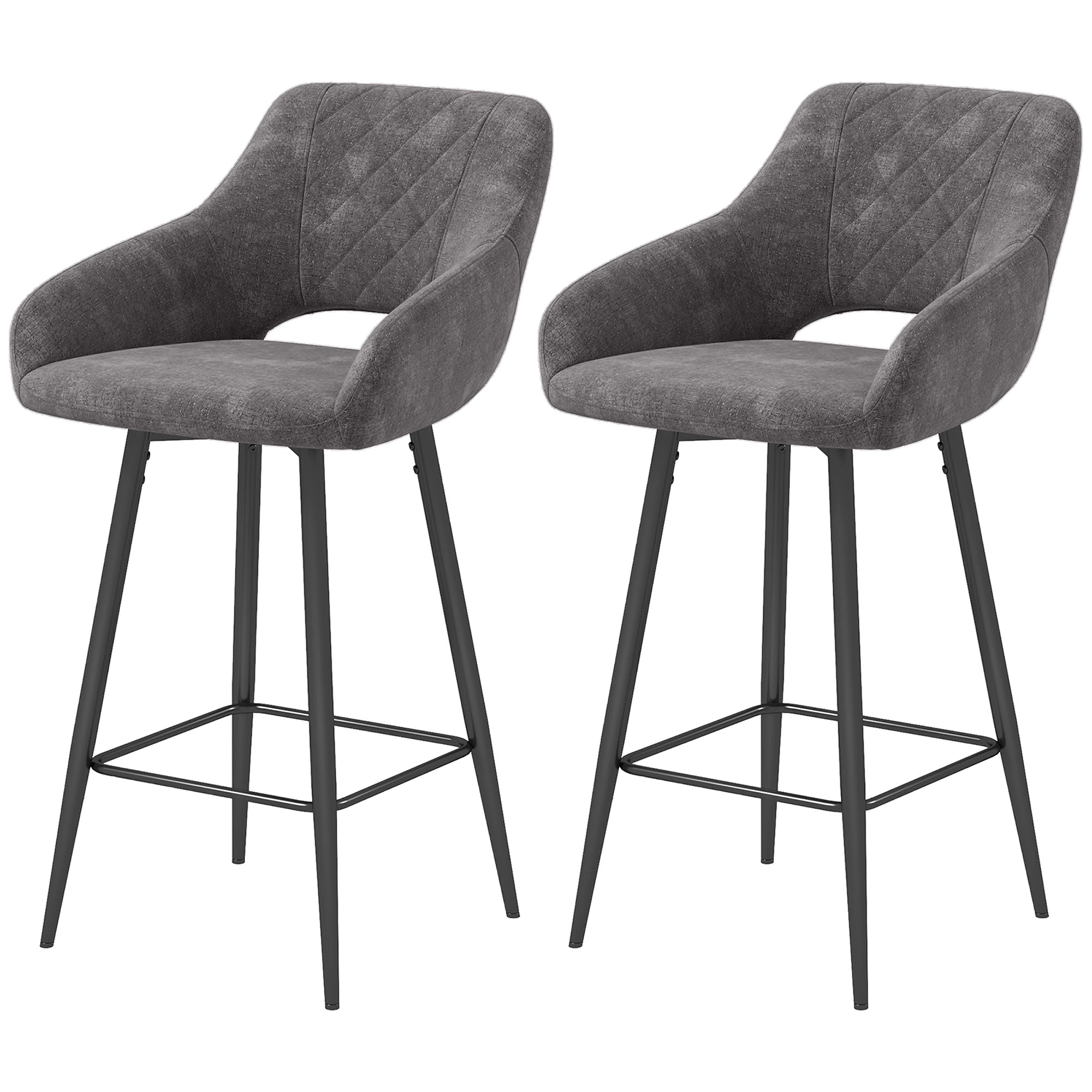 Set of Two Velvet-Feel Bar Stools - Grey