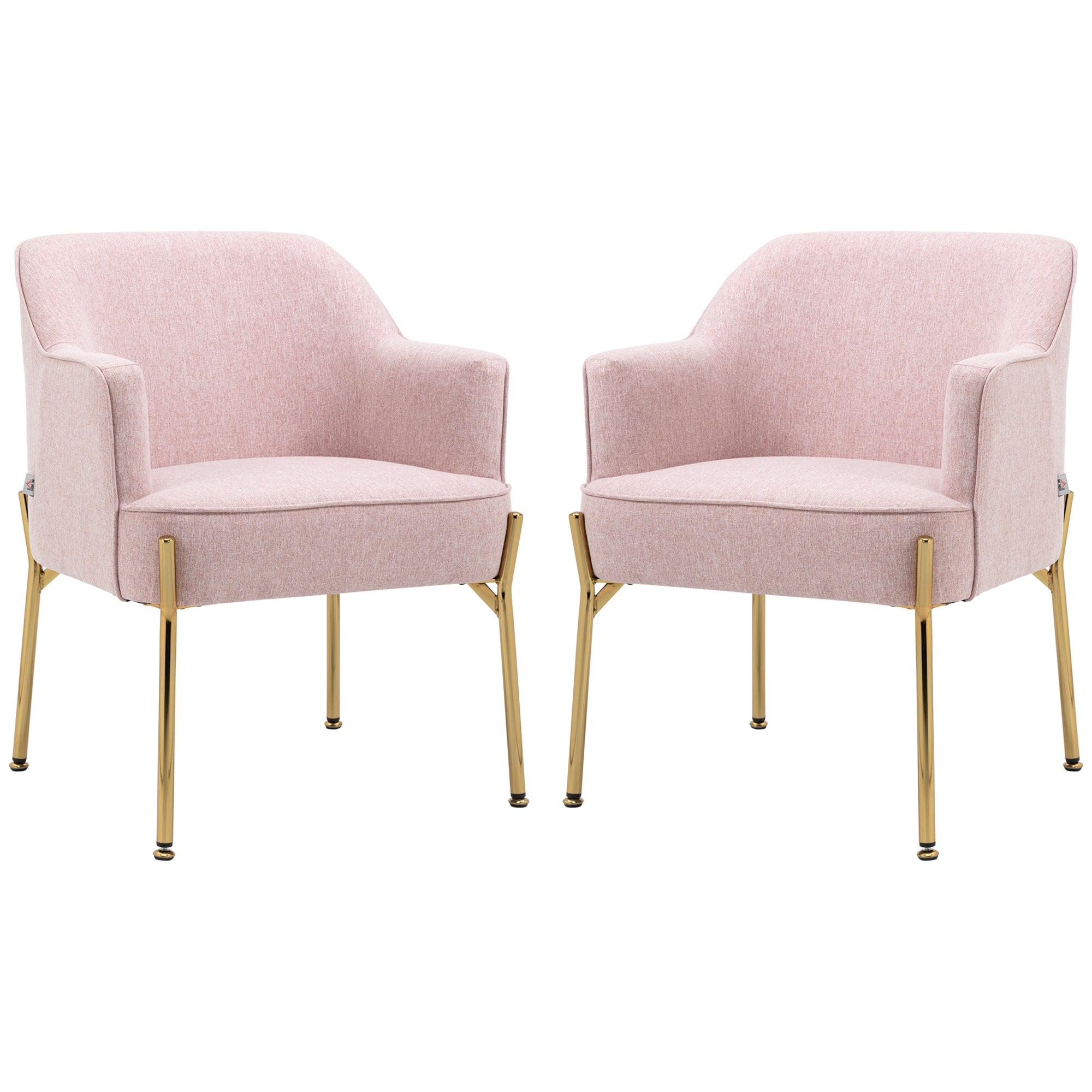 Accent Chair, Living Room Armchair, Vanity Chair with Gold Plating Metal Legs and Soft Padded Seat for Bedroom and Caf©, Set of 2, Pink