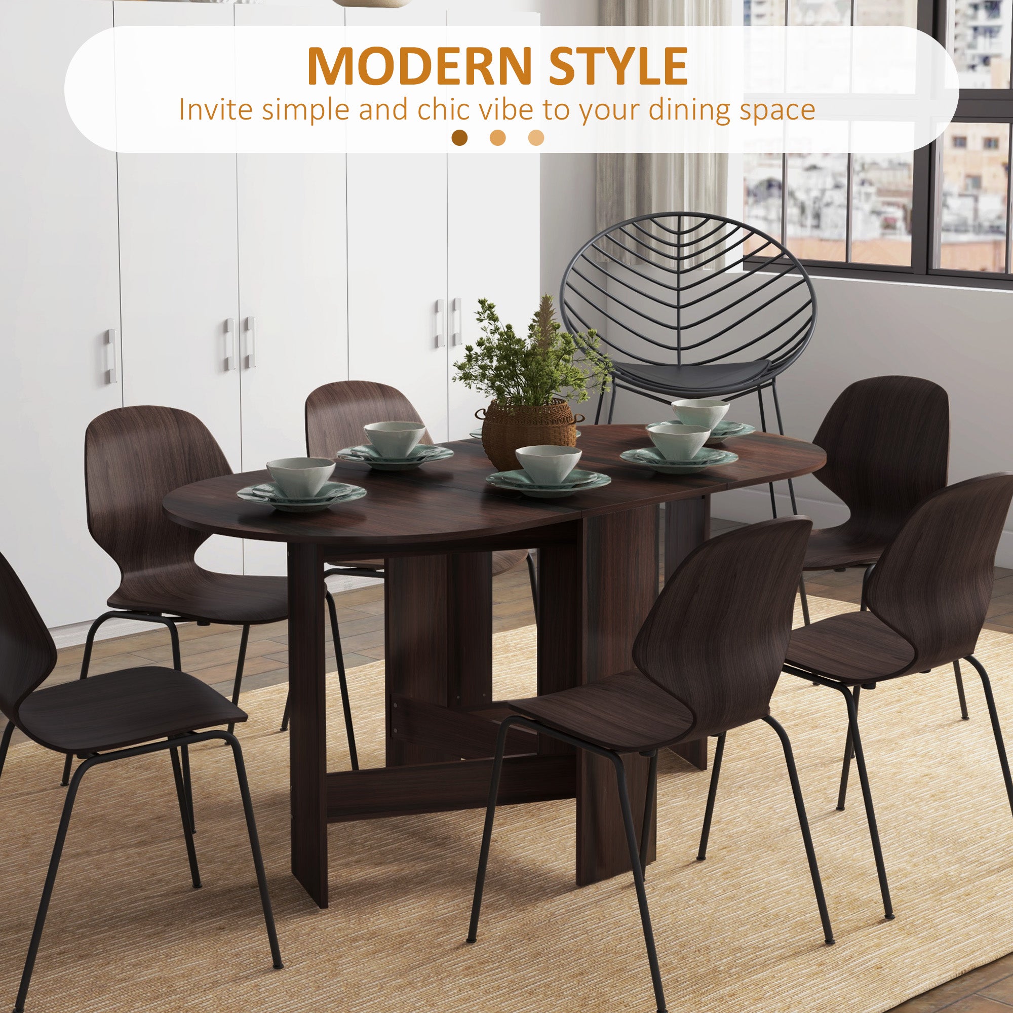 Folding Drop Leaf Oval Dining Table for Small Spaces - Chocolate Wood Effect