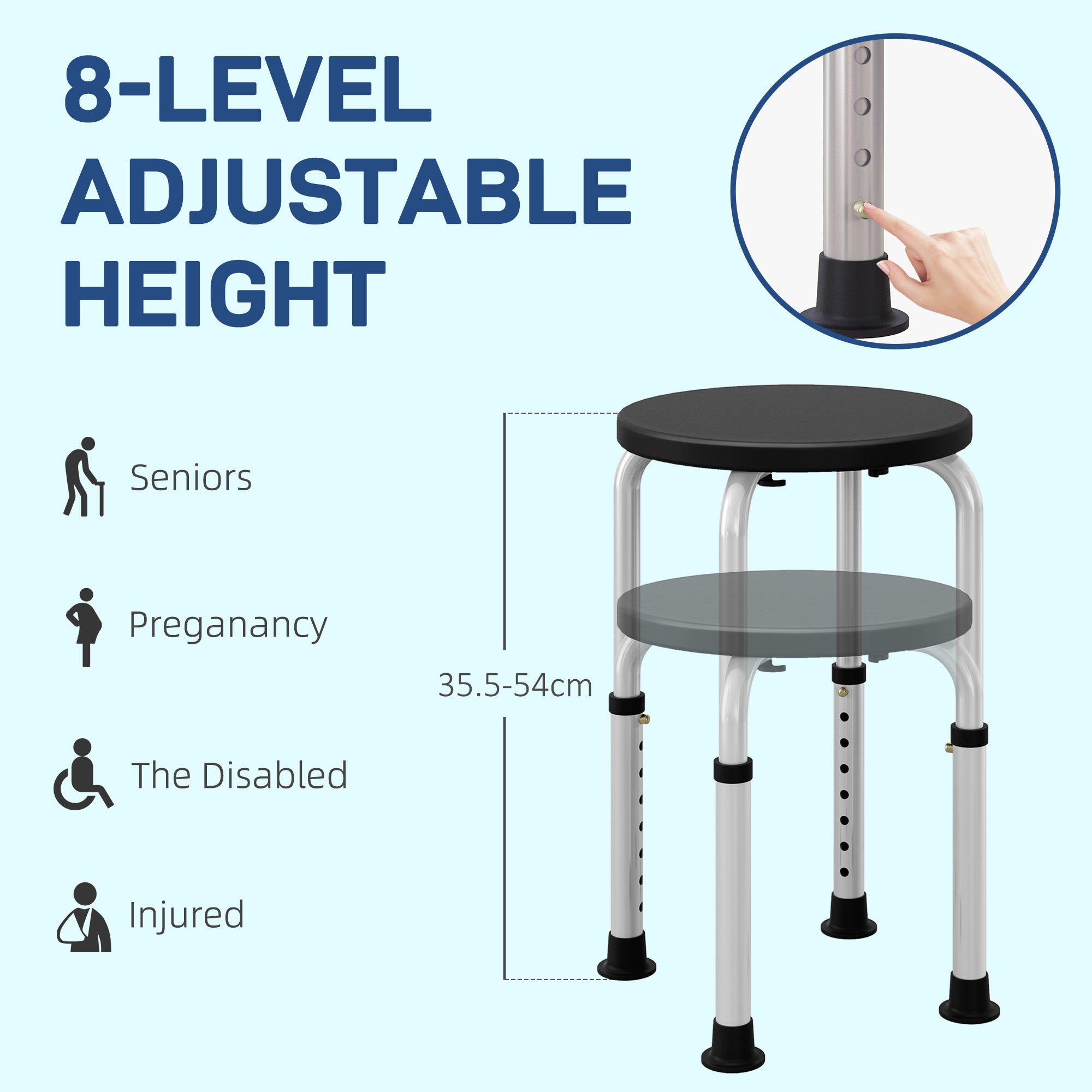 Shower Chair, Height Adjustable Aluminium Shower Stool with Non-Slip Feet for Disabled, Elderly, Black