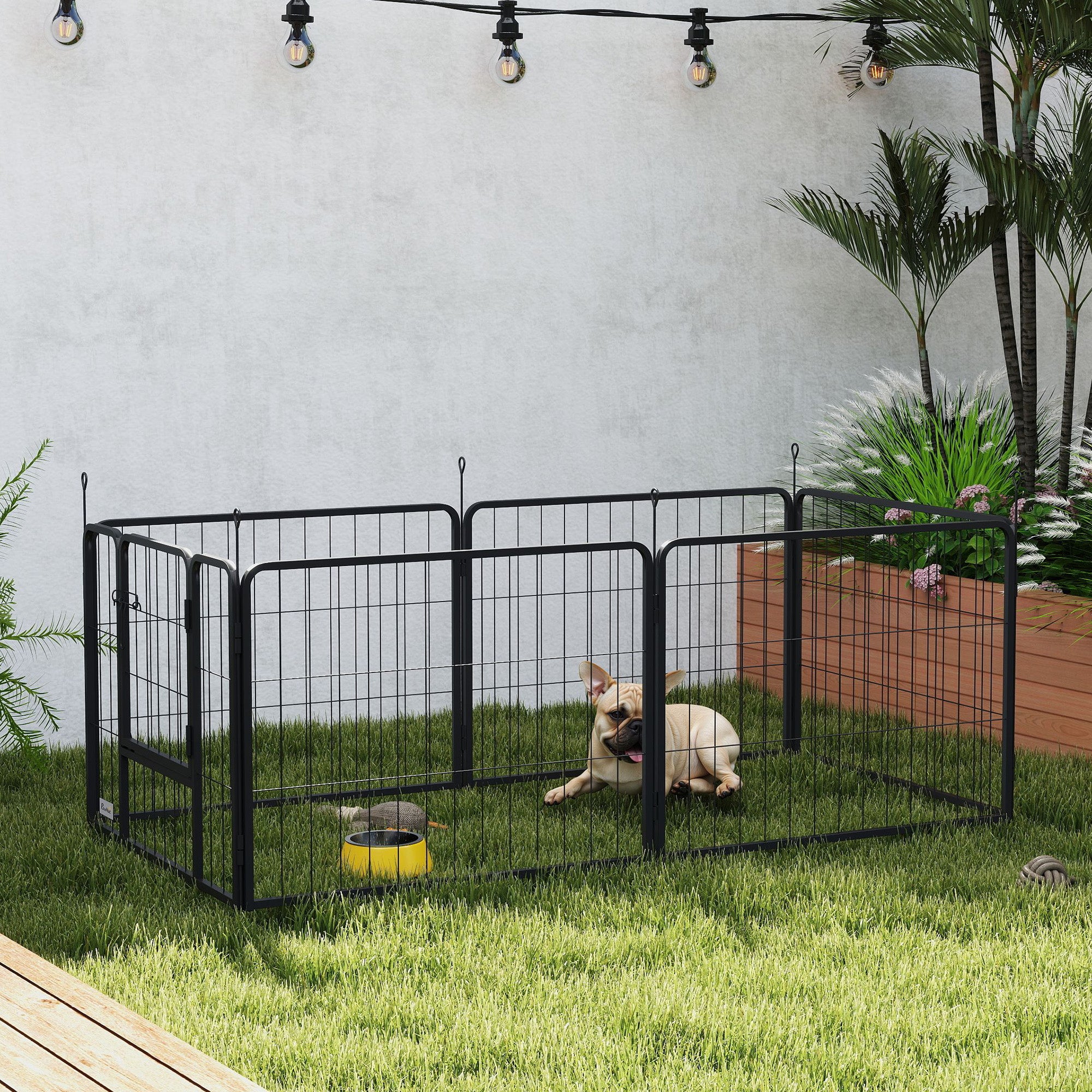 6 Panel Portable Detachable Dog Playpen with Door 60cm High for Small Dogs - Black