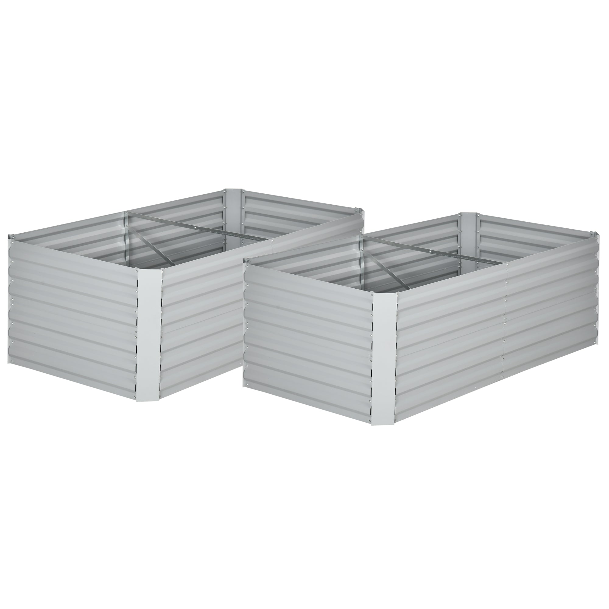 Set of 2 Raised Beds for Garden, Galvanised Steel Outdoor Planters with Multi-reinforced Rods for Vegetables, Plants, Flowers and Herbs, 180 x 90 x 59 cm, Light Grey