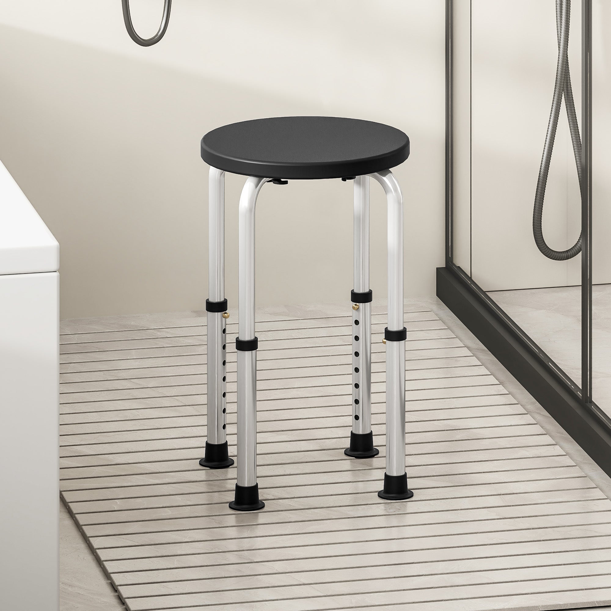 Shower Chair, Height Adjustable Aluminium Shower Stool with Non-Slip Feet for Disabled, Elderly, Black