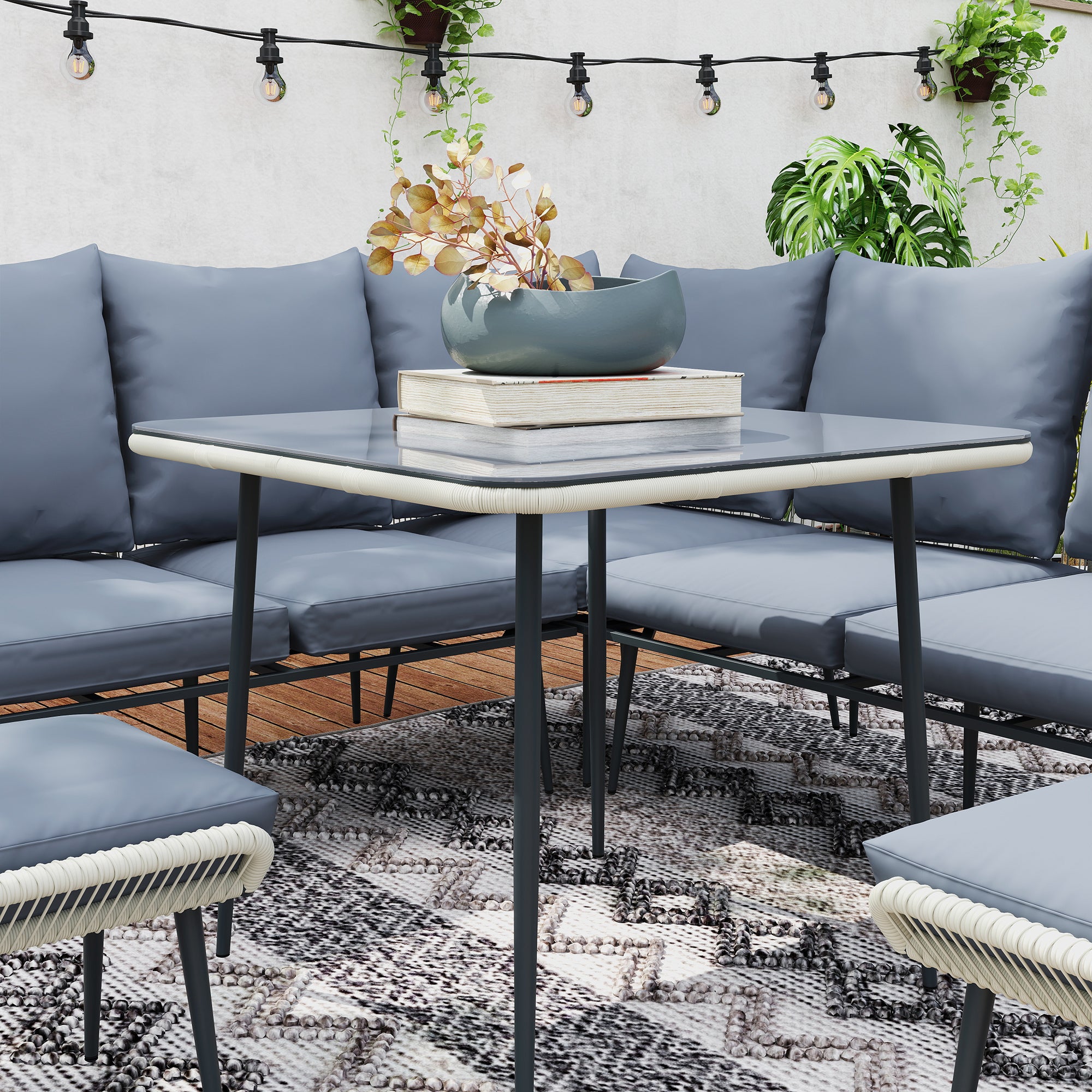 Six-Piece Rattan Strong Garden Sofa Set - Grey