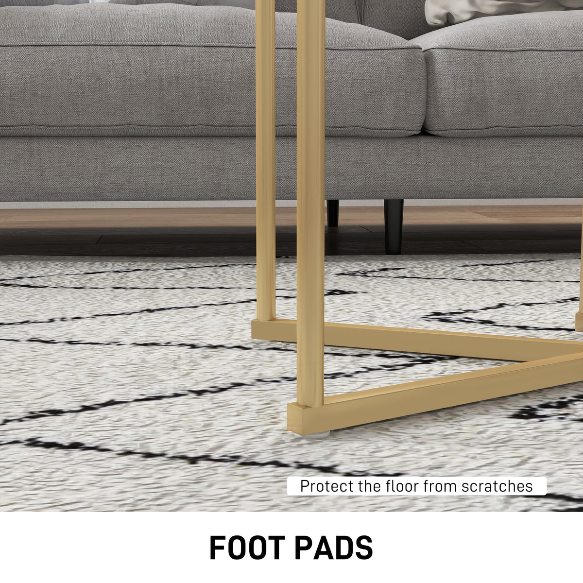 Set of Two Marble-Effect Nesting Tables with Gold-Tone Frames - White/Gold-Tone
