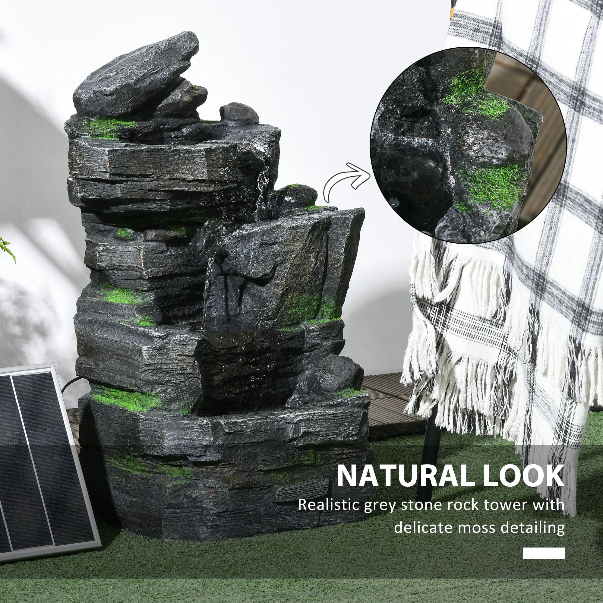 Garden Solar-Powered Water Feature with LED Lights - Dark Grey