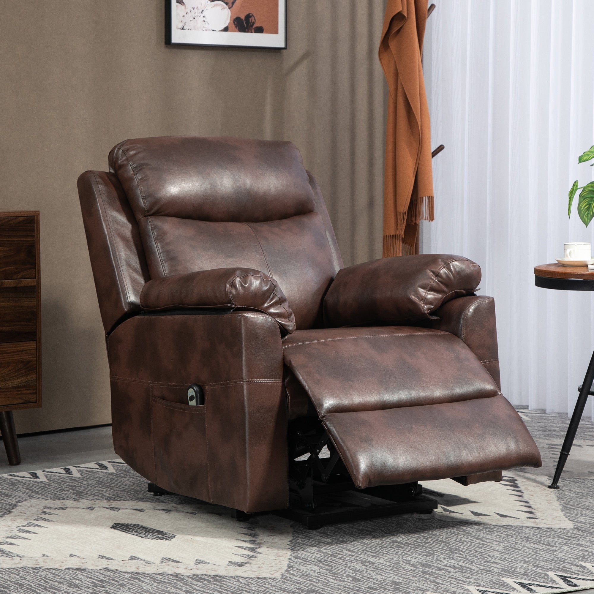 Faux Leather 70° Electric Riser Recliner Chair - Brown