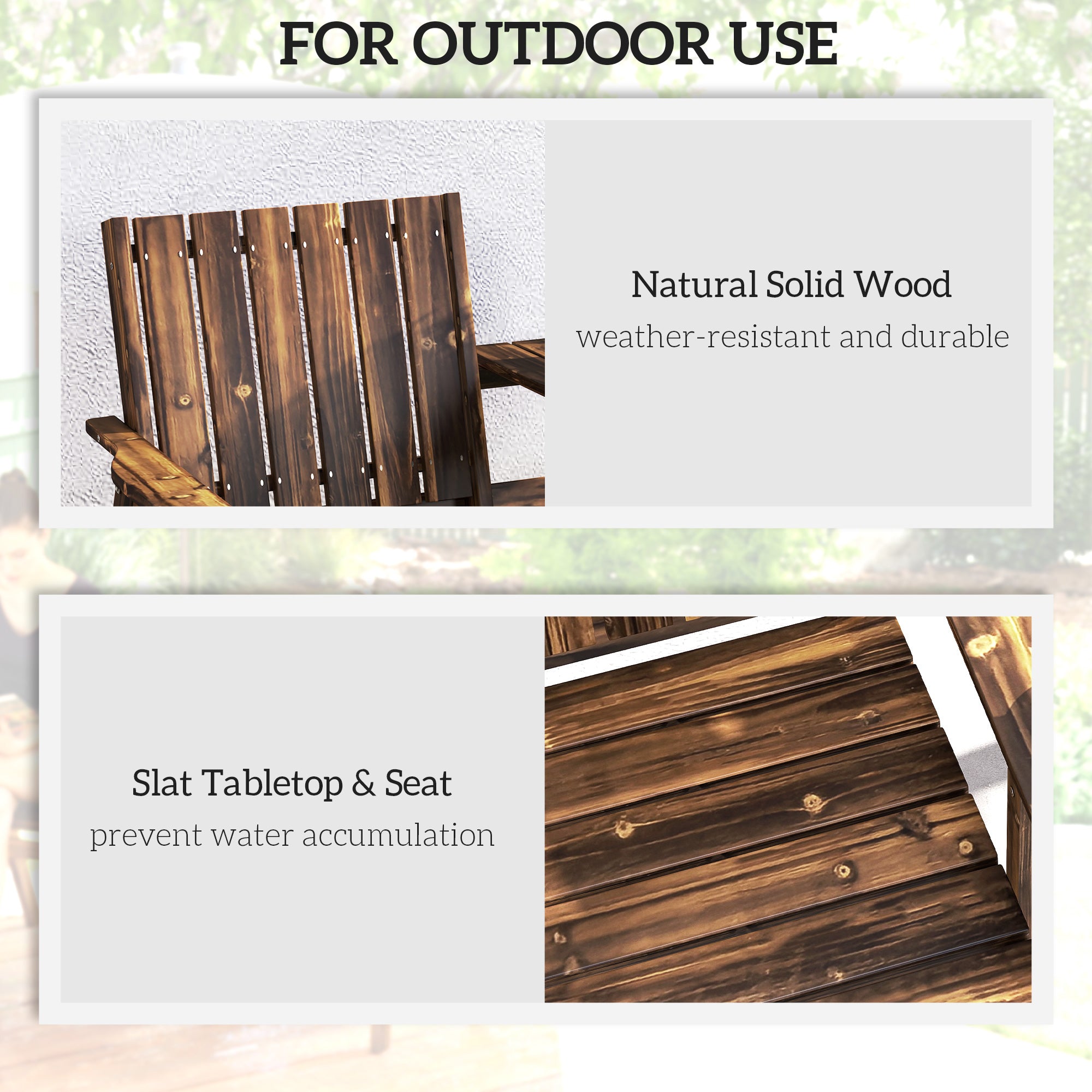 2 Seater Garden Bench with Table and Parasol Hole - Carbonised Finish