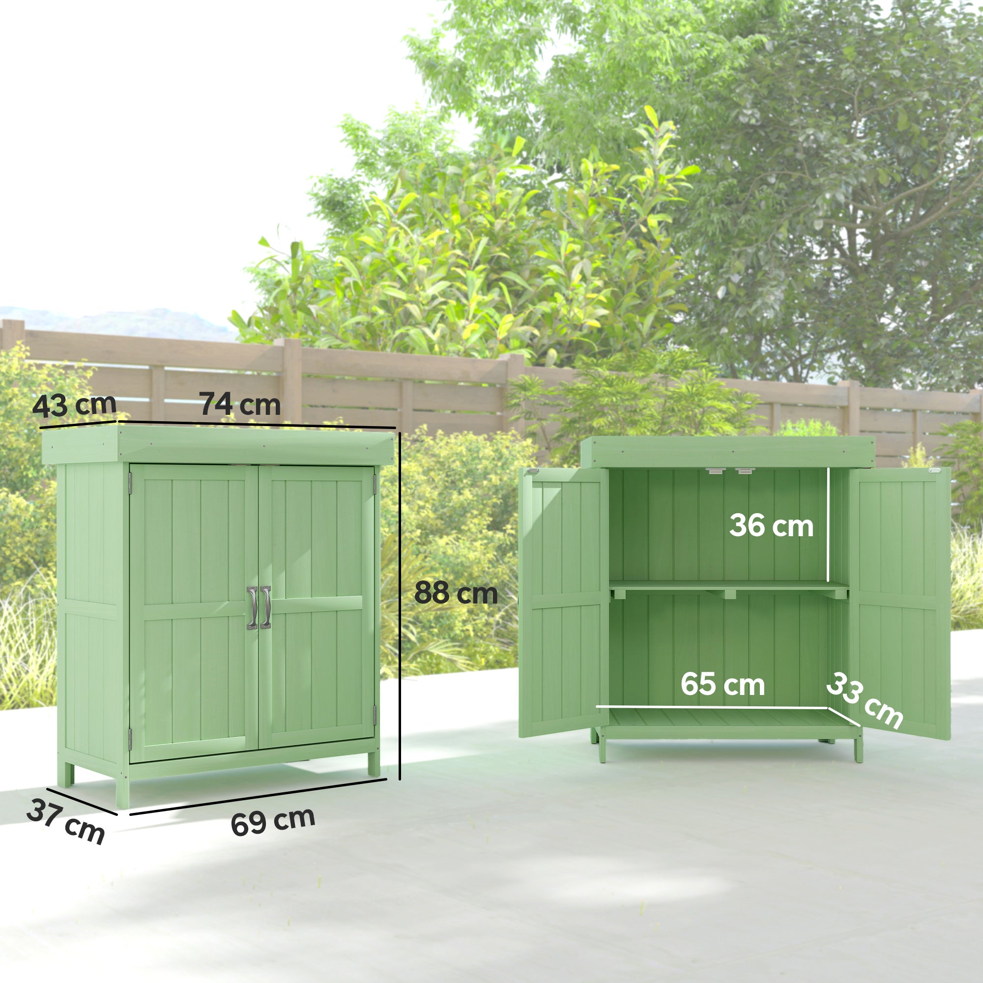 Small Shed, Wooden Garden Shed with Openable Hinged Roof and Removable Shelf, 74 x 43 x 88 cm, Light Green