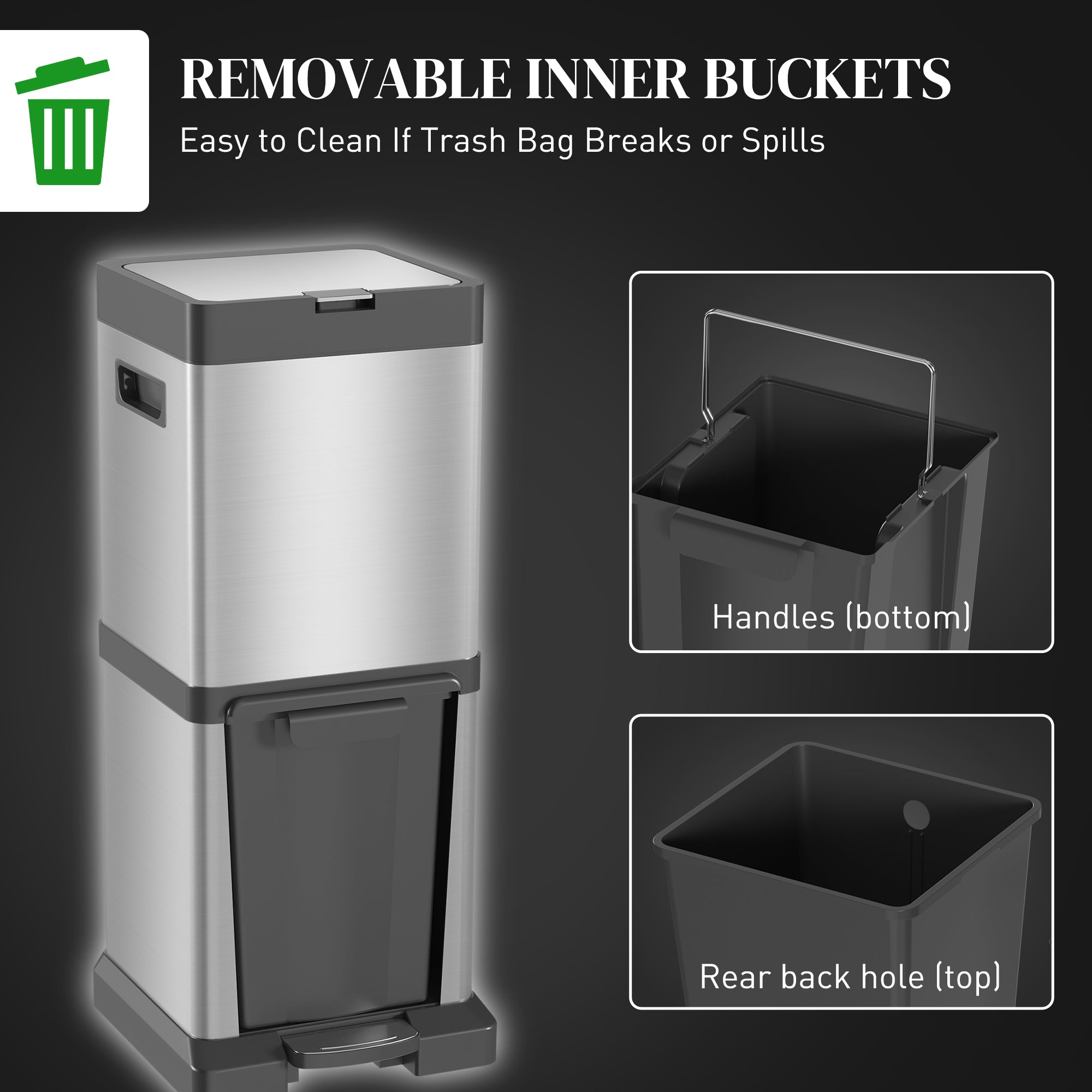 34L Double Compartment Kitchen Bin, with Soft-Close Lid