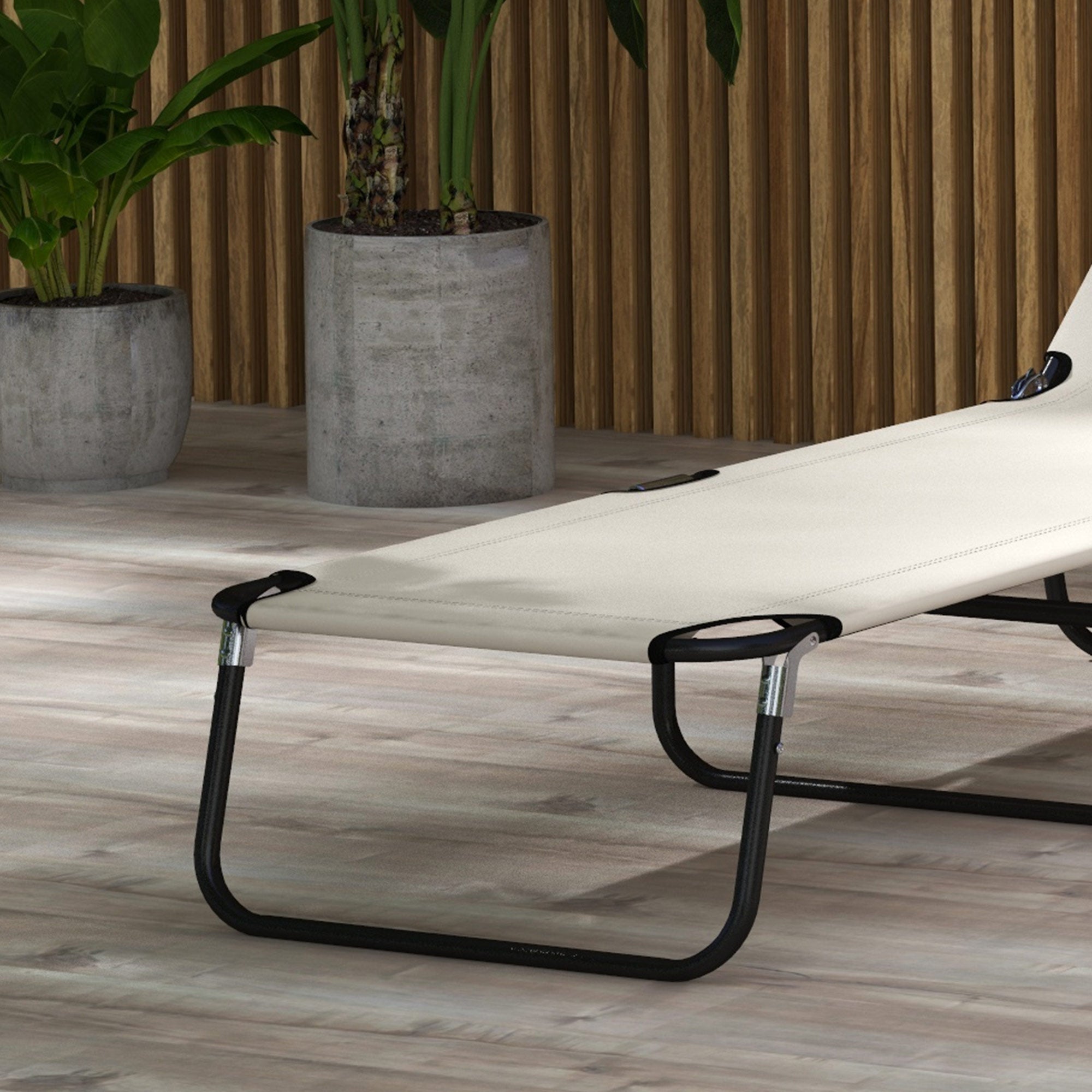 Garden Sun Lounger, with Five-Position Back - Cream White