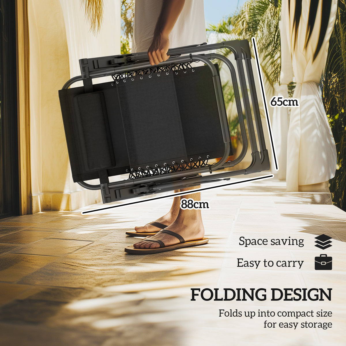 Set of 2 Reclining Sun Loungers with Cushions and Side Trays - Brown Steel Frame