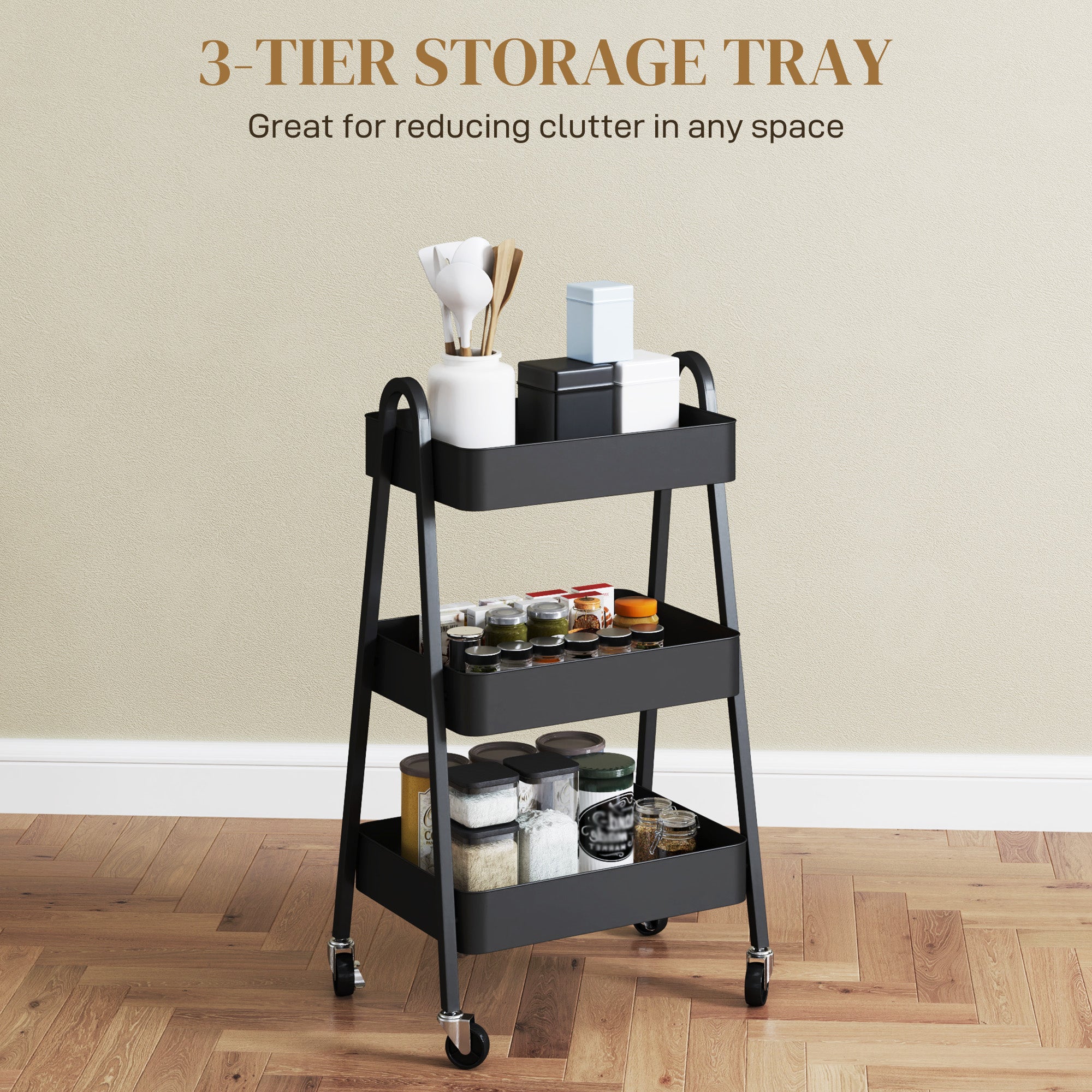 Three-Tier Storage Trolley - Black
