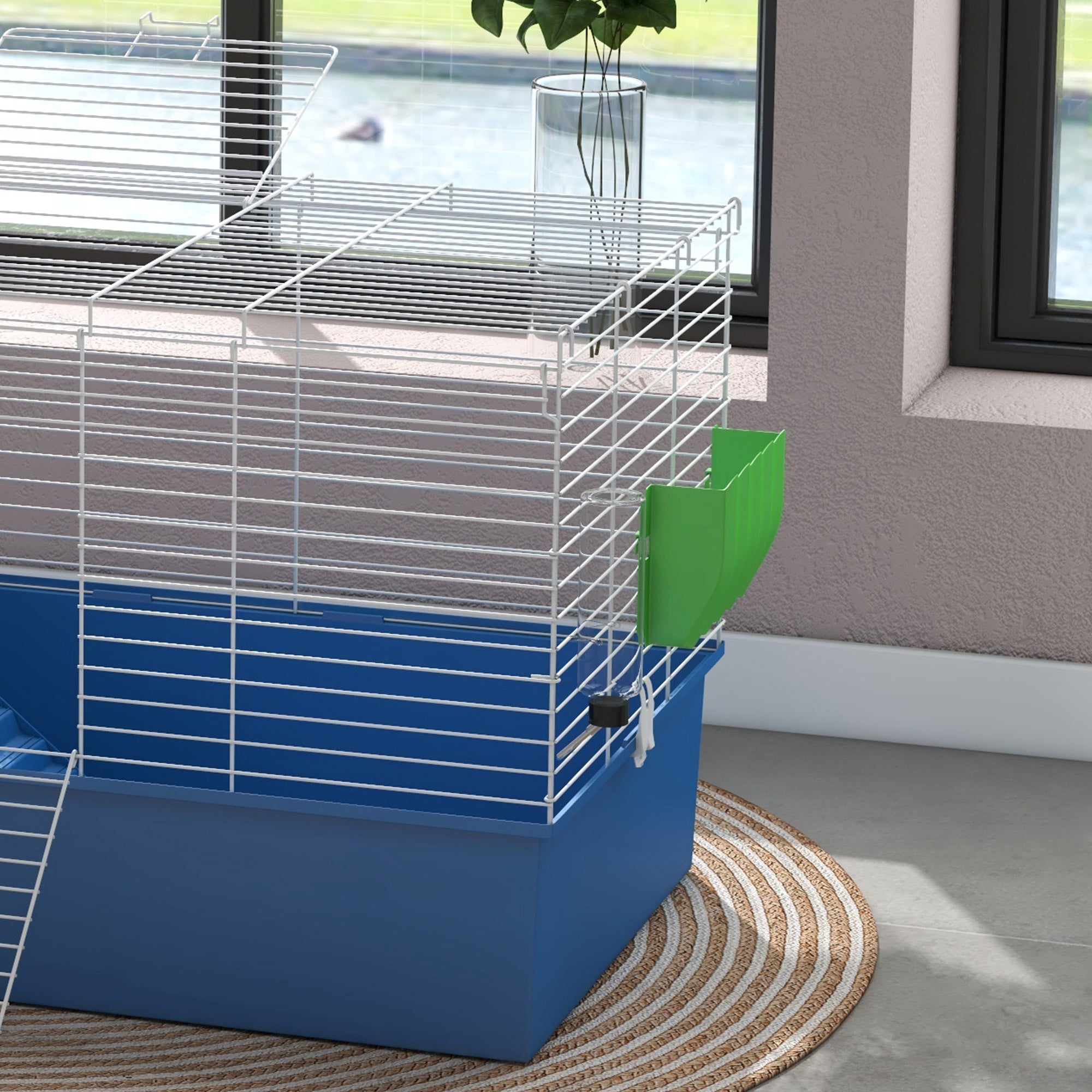 Chinchillas Small Rabbit Guinea Pig Small Animal Cage, Pet Playhouse, with Platform, Ramp, 99 x 52 x 53cm, Blue