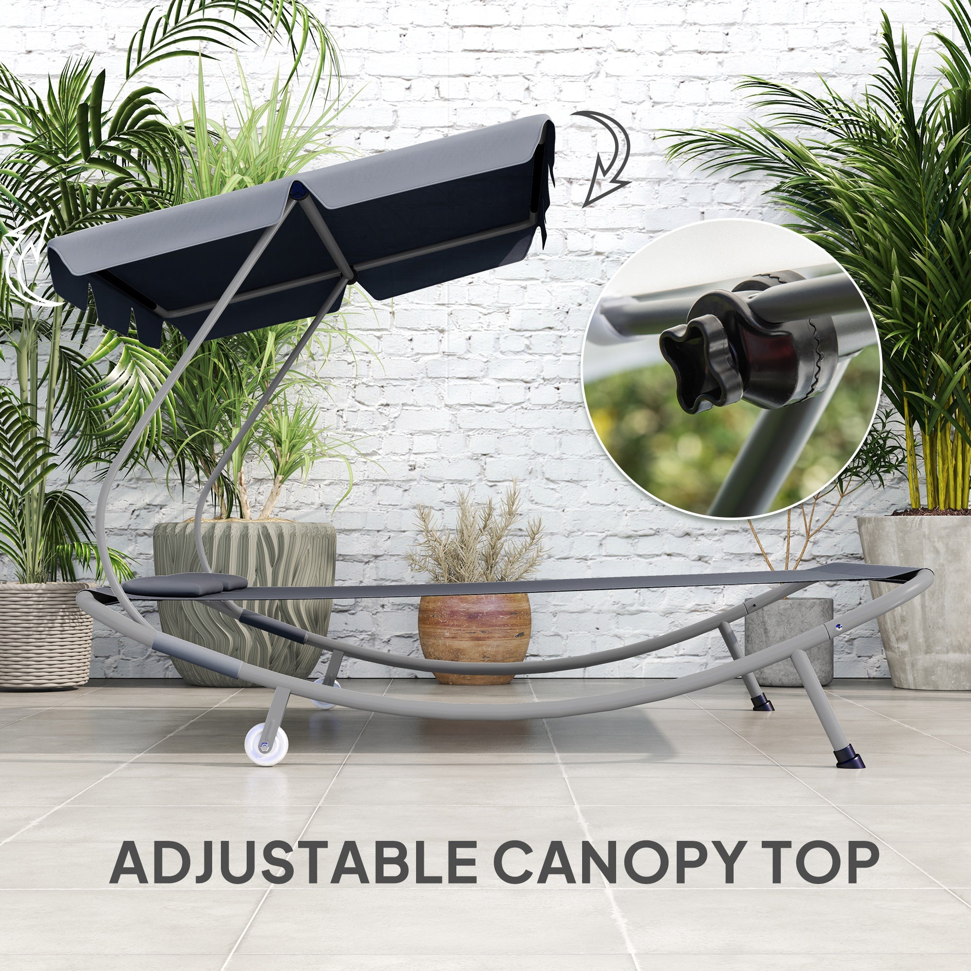 Double Outdoor Bed with Adjustable Canopy and Steel Frame - Light Grey