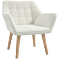 Accent Chair with Wide Arms, Slanted Back, Thick Padding & Rubber Wood Legs - Cream White