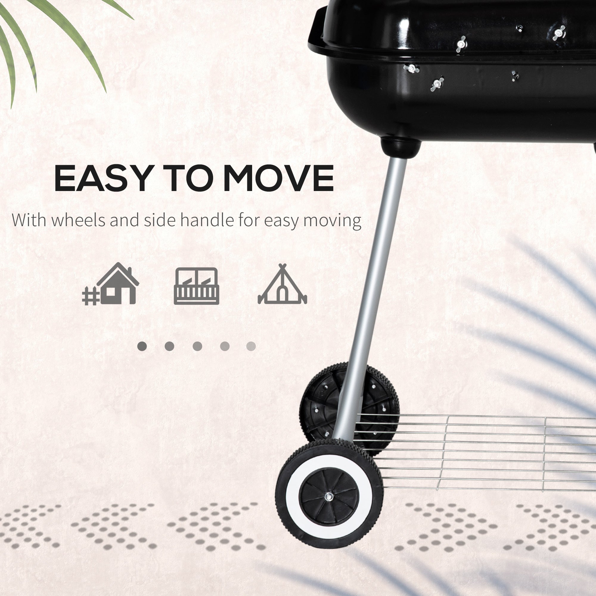 Portable Charcoal BBQ Grill with 2 Wheels and Porcelain Enamel Lid