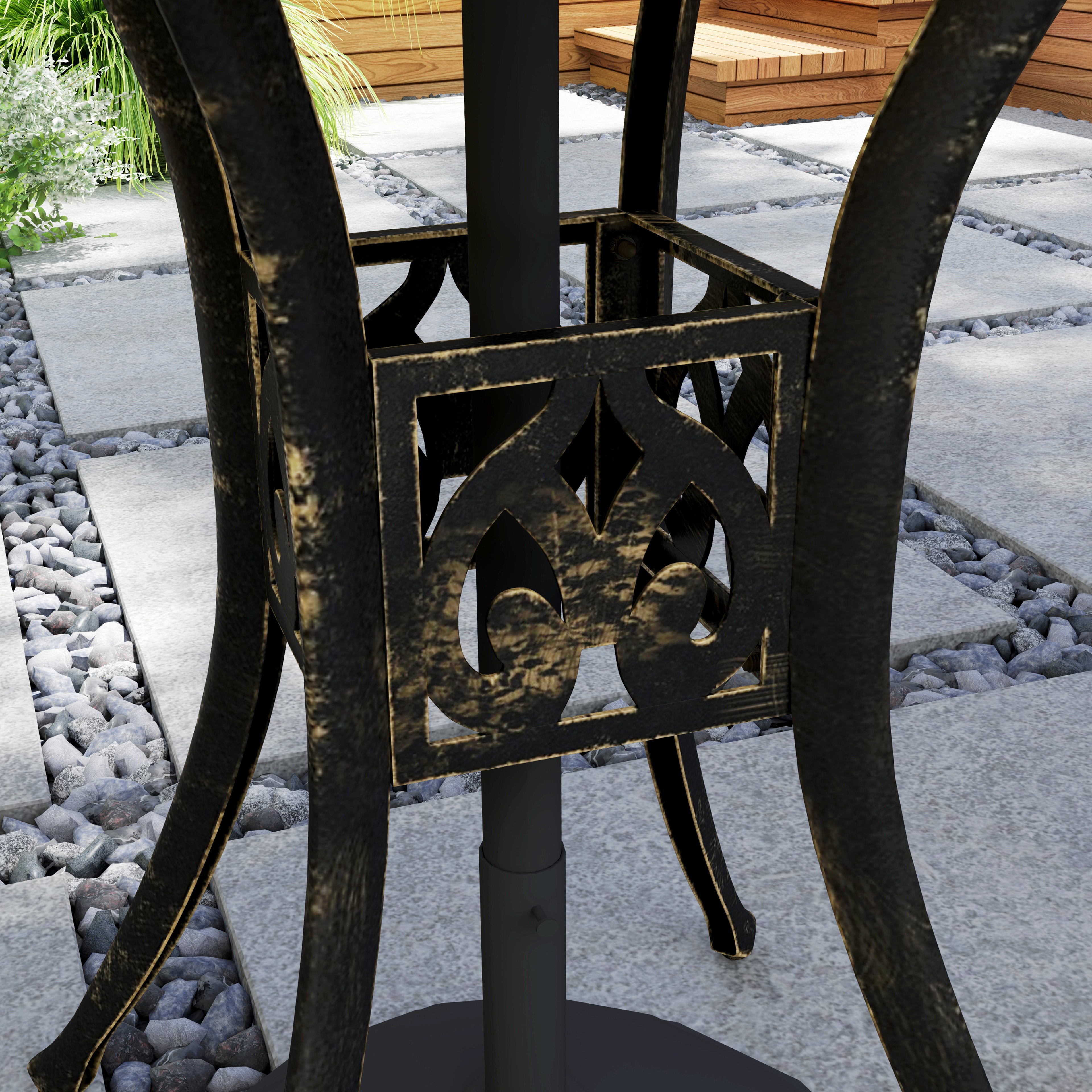 78 cm Round Garden Dining Table with Parasol Hole Bronze Cast Aluminium