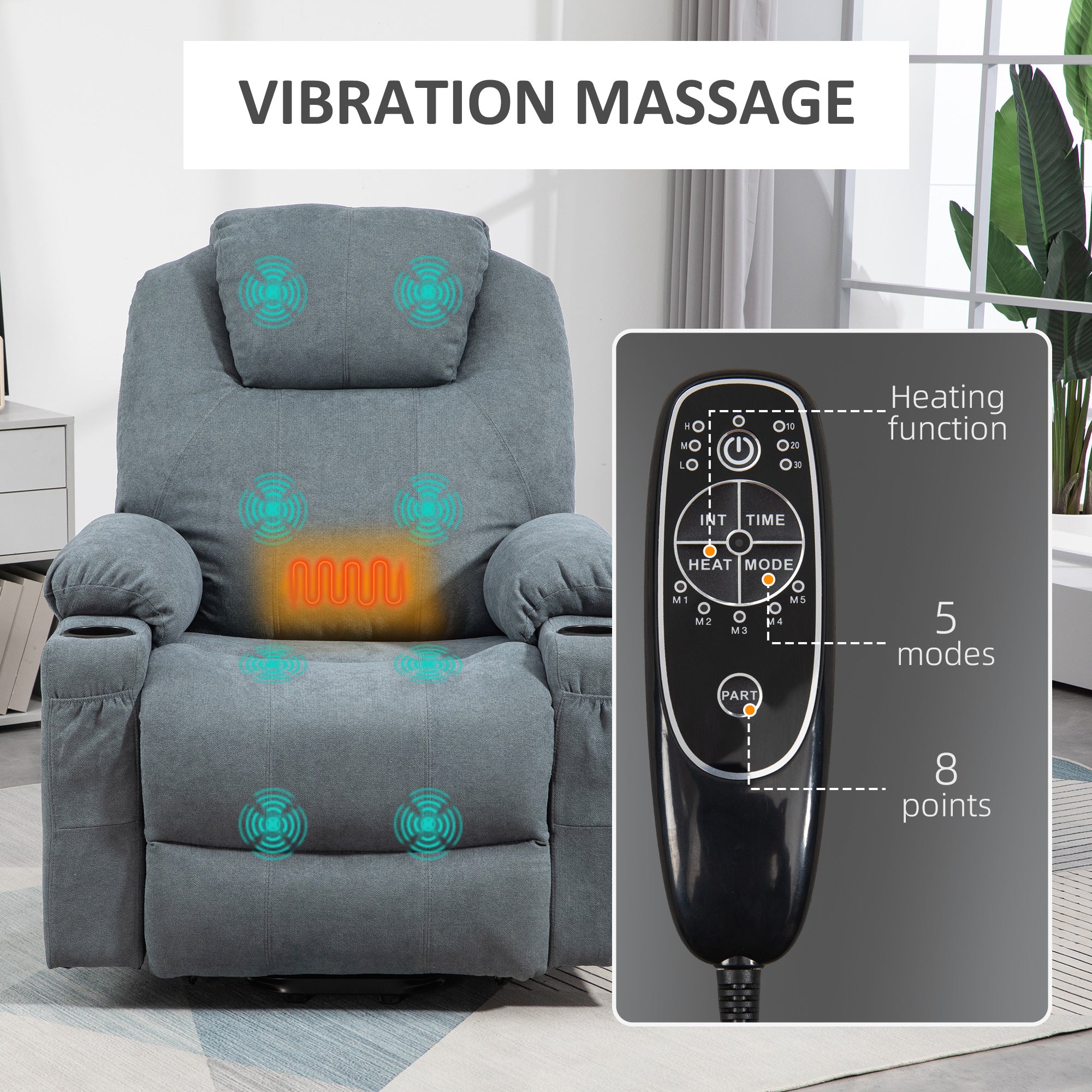 Lift-And-Recline Massage Armchair, with Heat - Grey