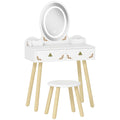 Kids Vanity Table and Chair Set with 3-Colour LED Lights Mirror, Drawer, Storage Boxes, for 3+ Years, White